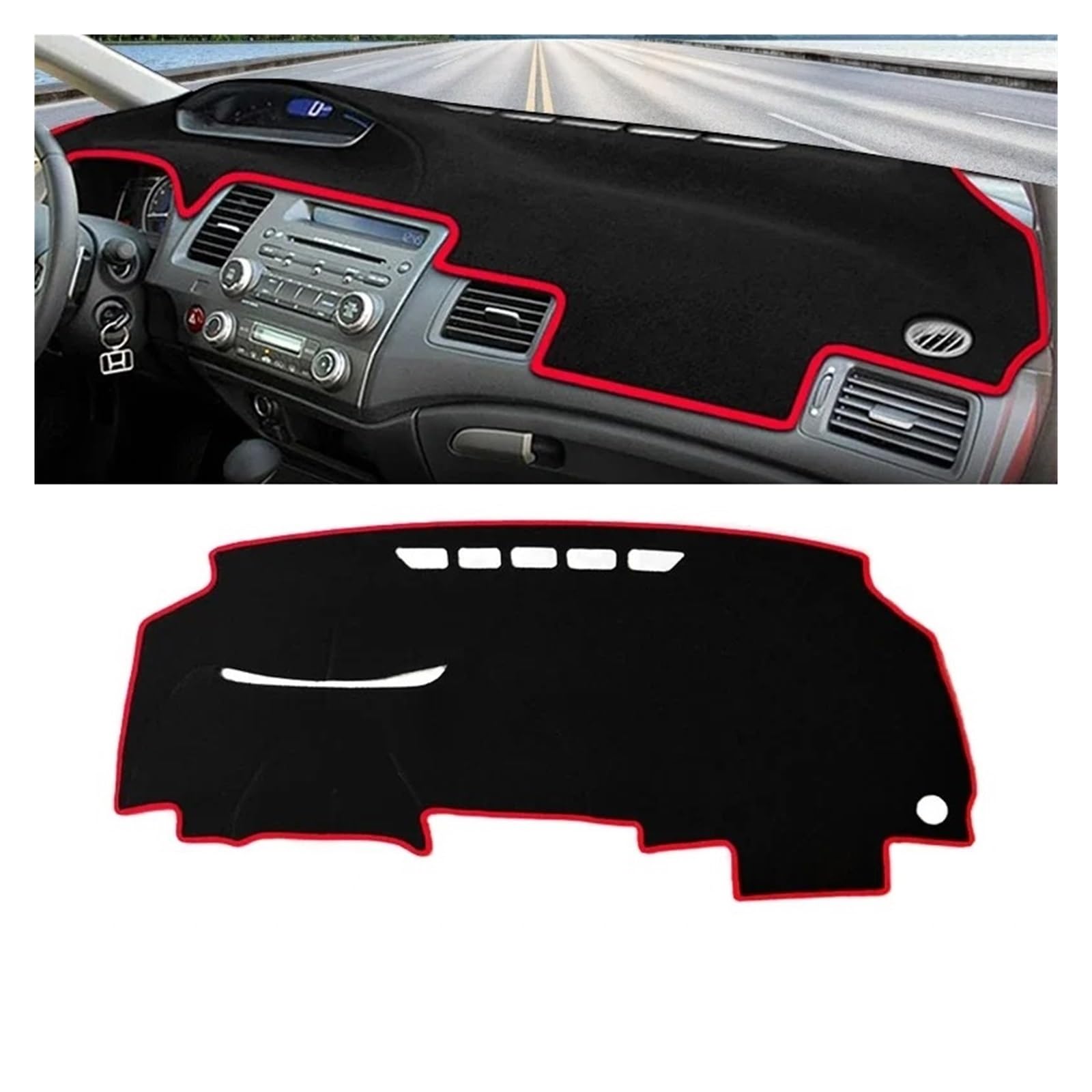 Armaturenbrett-Matte Für Civic 8th 2006 2007 2008 2009 2010 2011 Auto Dashboard Abdeckung Instrument Schreibtisch Sonnenschutz Matte Non-Slip Pad Zubehör Armaturenbrettmatte(A Red Side) von TjOta