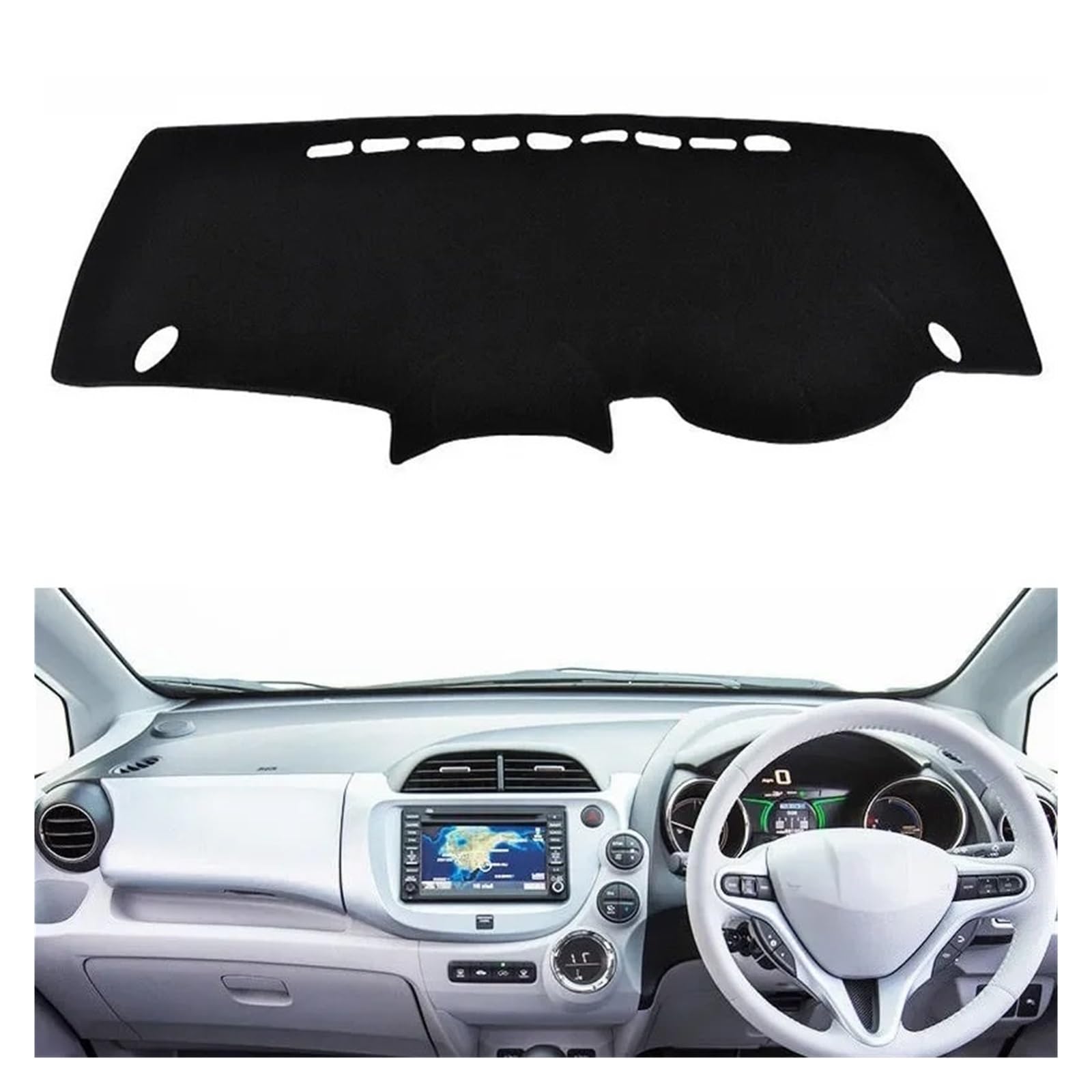 Armaturenbrett-Matte Für Fit Für Jazz 2009 2010 2011 2012 2013 Auto Dashboard Abdeckung Matte Pad Dashmat Sonnenblende Dash Board Kissen Teppich Armaturenbrettmatte(Black Right Hand Drive) von TjOta