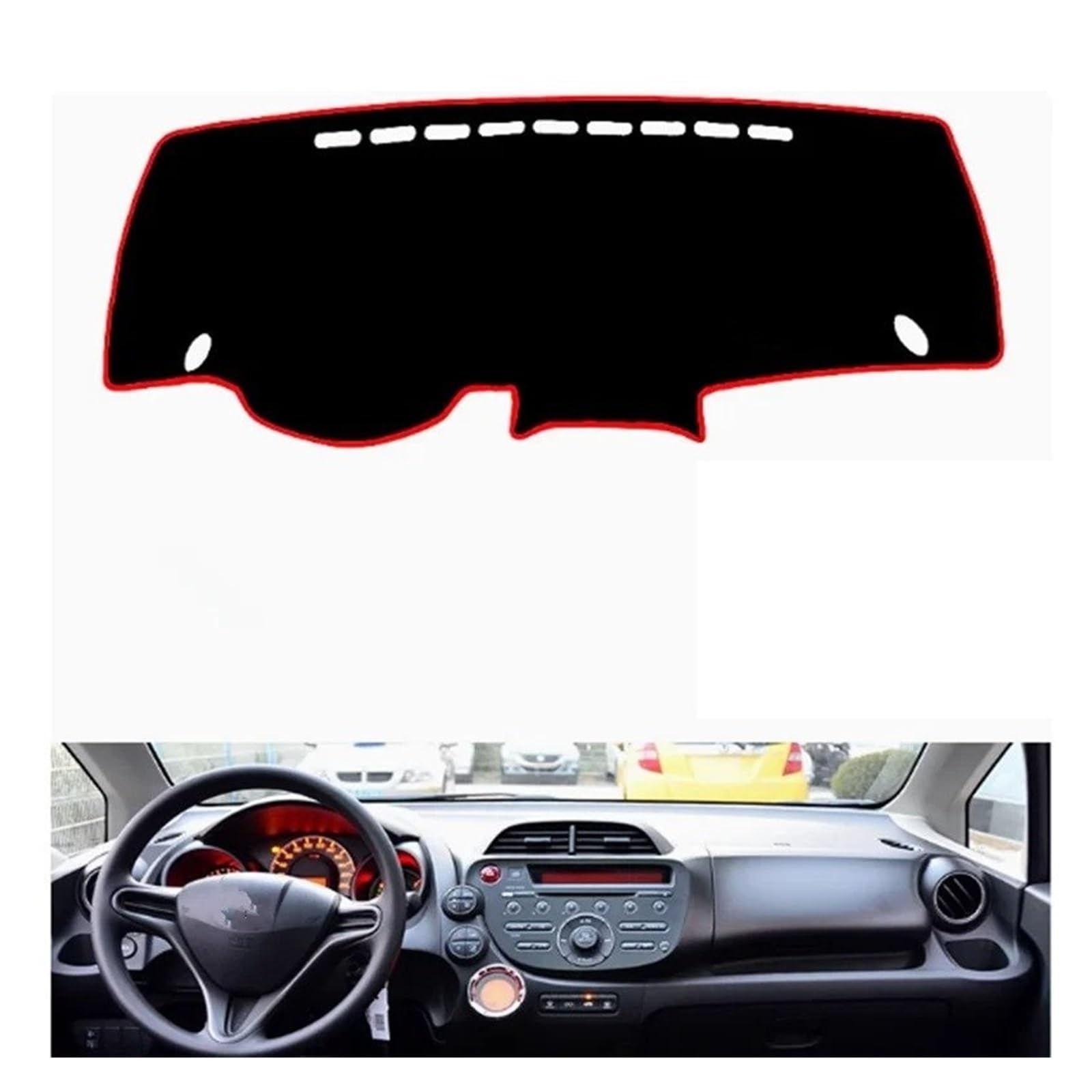 Armaturenbrett-Matte Für Fit Für Jazz 2009 2010 2011 2012 2013 Auto Dashboard Abdeckung Matte Pad Dashmat Sonnenblende Dash Board Kissen Teppich Armaturenbrettmatte(Red Left Hand Drive) von TjOta