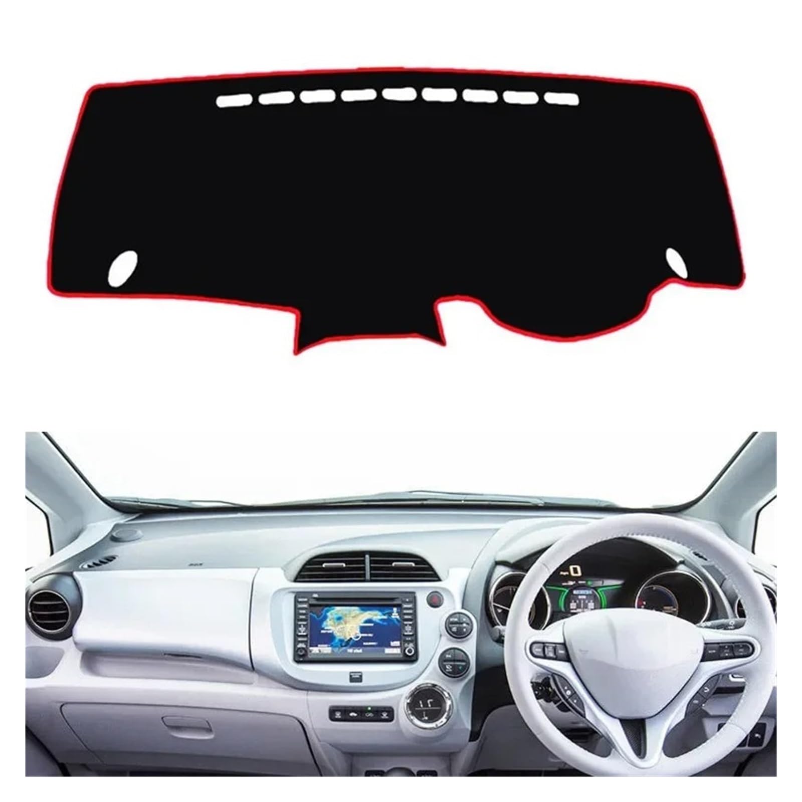 Armaturenbrett-Matte Für Fit Für Jazz 2009 2010 2011 2012 2013 Auto Dashboard Abdeckung Matte Pad Dashmat Sonnenblende Dash Board Kissen Teppich Armaturenbrettmatte(Red Right Hand Drive) von TjOta
