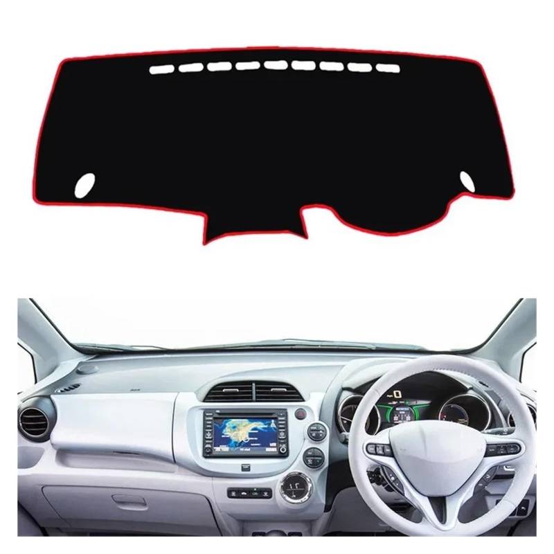 Armaturenbrett-Matte Für Fit Für Jazz 2009 2010 2011 2012 2013 Auto Dashboard Abdeckung Matte Pad Dashmat Sonnenblende Dash Board Kissen Teppich Armaturenbrettmatte(Red Right Hand Drive) von TjOta