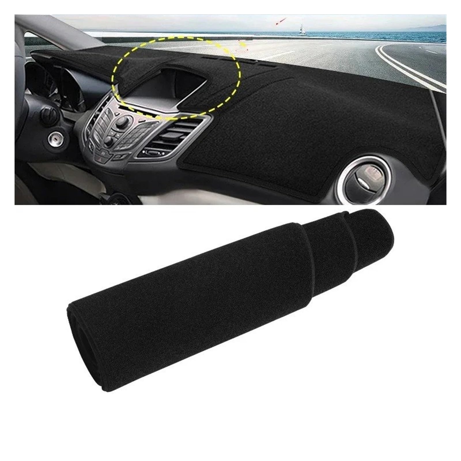 Armaturenbrett-Matte Für Ford Für Fiesta MK7 2008 2009 2010 2011 2012 2013 2014 2015 2016 Auto Dashboard Abdeckung Dash Matte Sonnenschutz Nicht-Slip Pad Armaturenbrettmatte(No GPS Black Side) von TjOta