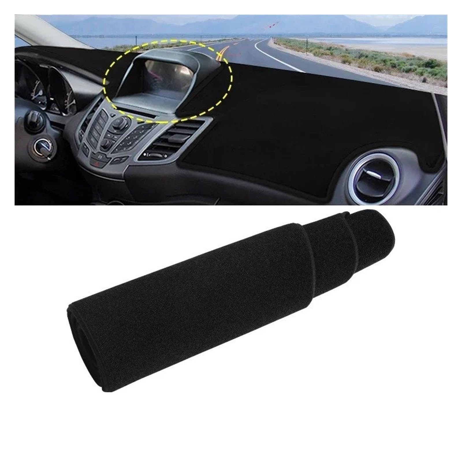 Armaturenbrett-Matte Für Ford Für Fiesta MK7 2008 2009 2010 2011 2012 2013 2014 2015 2016 Auto Dashboard Abdeckung Dash Matte Sonnenschutz Nicht-Slip Pad Armaturenbrettmatte(with GPS Black sid) von TjOta