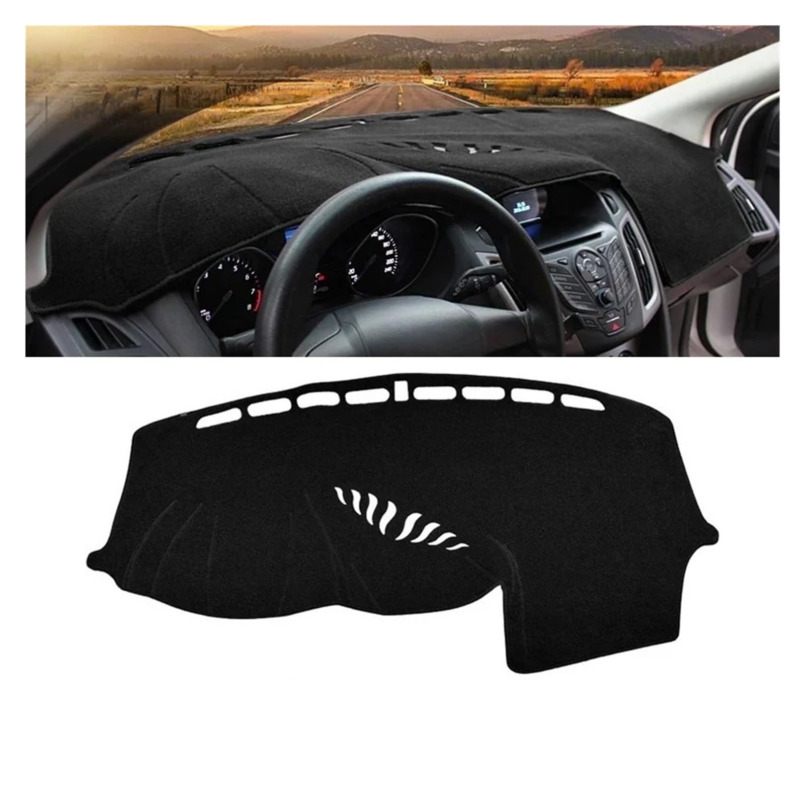 Armaturenbrett-Matte Für Ford Für Focus 3 MK3 2011 2012 2013 2014 2015 2016 2017 Auto Dashboard Abdeckung Dash Matte Sonnenschutz Nicht-Slip Pad Zubehör Armaturenbrettmatte(A Black Side) von TjOta