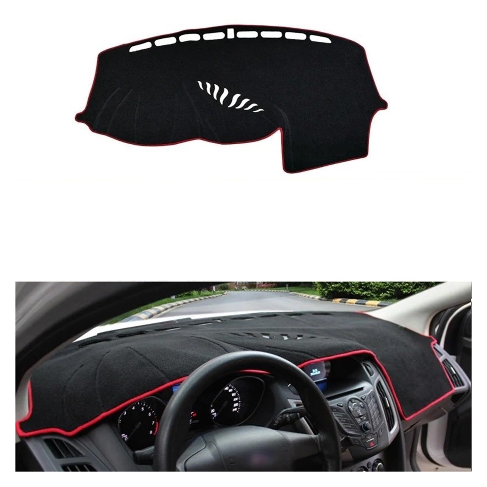Armaturenbrett-Matte Für Ford Für Focus 3 MK3 2012-2018 LHD Auto Dashboard Vermeiden Licht Pad Instrument Plattform Schreibtisch Abdeckung Matten Teppiche Zubehör Armaturenbrettmatte(Red Side LHD) von TjOta