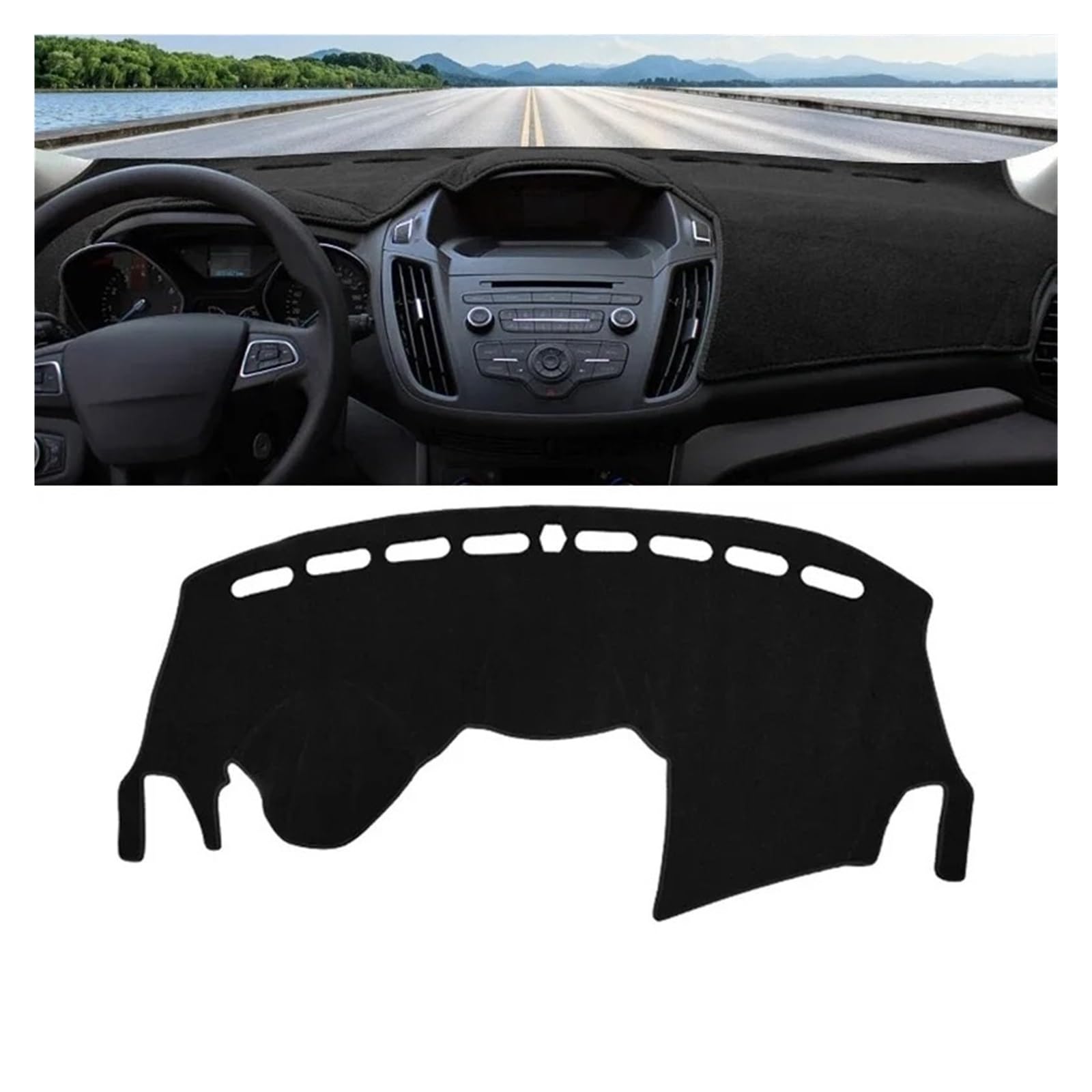 Armaturenbrett-Matte Für Ford Für Kuga 2 MK2 Für Escape 2013 2014 2015 2016 2017 2018 2019 Auto Dashboard Abdeckung Dash Matte Sonnenschutz Nicht-Slip Pad Armaturenbrettmatte(Black Side) von TjOta