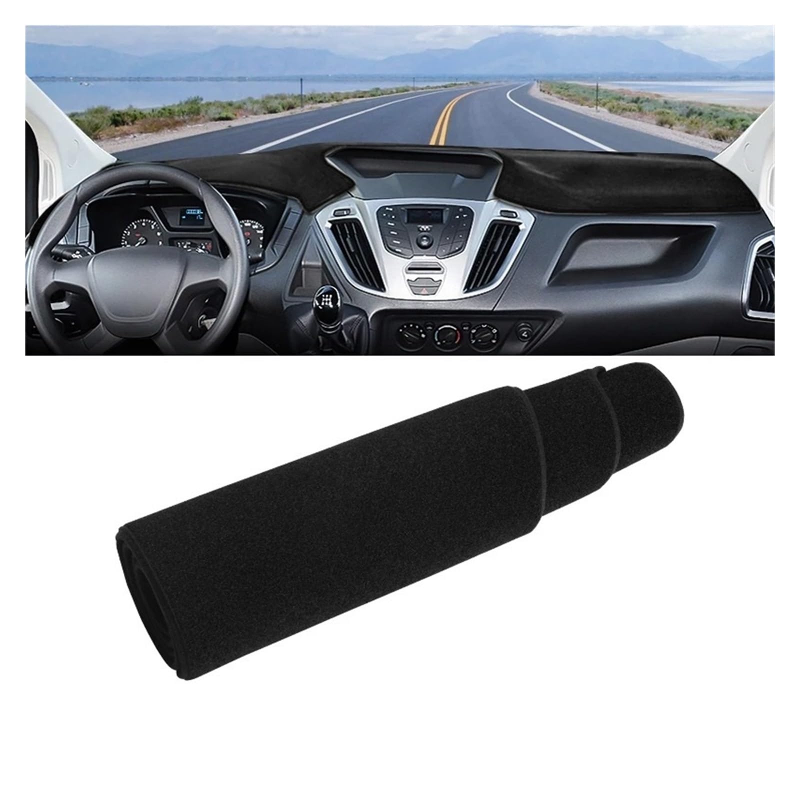 Armaturenbrett-Matte Für Ford Für Transit 2013 2014 2015 2016 2017 Auto Dashboard Abdeckung Sonnenschutz Vermeiden Licht Matte Instrument Panel Pad Zubehör Armaturenbrettmatte(Black Side) von TjOta