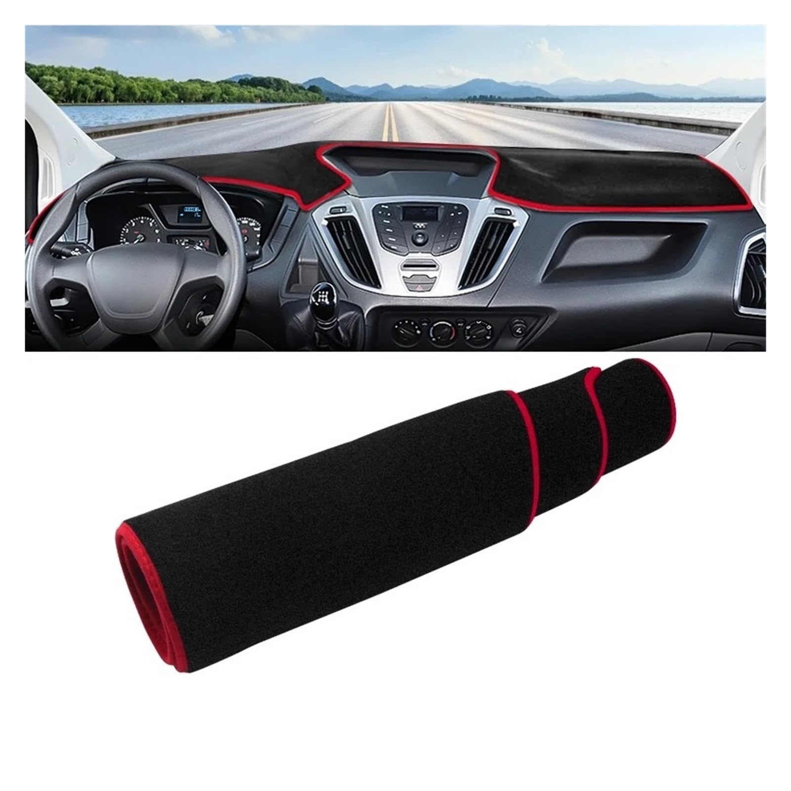 Armaturenbrett-Matte Für Ford Für Transit 2013 2014 2015 2016 2017 Auto Dashboard Abdeckung Sonnenschutz Vermeiden Licht Matte Instrument Panel Pad Zubehör Armaturenbrettmatte(Red Side) von TjOta