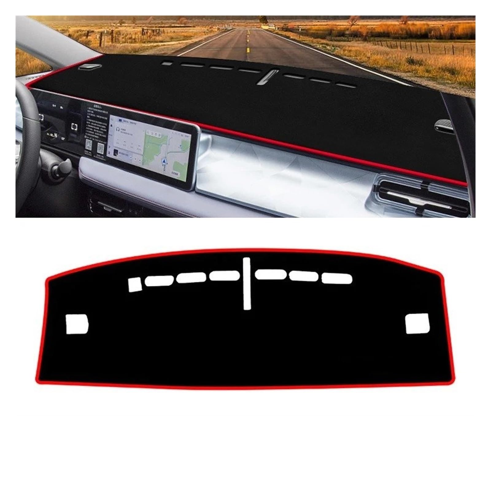 Armaturenbrett-Matte Für Geely Für Geometry E 2022 2023 2024 Auto Dashboard-Deckungsmatte Matte Board Sonnenschatten Nicht-Schlupf-Pad-Instrument Teppiche Armaturenbrettmatte(A Red Side) von TjOta
