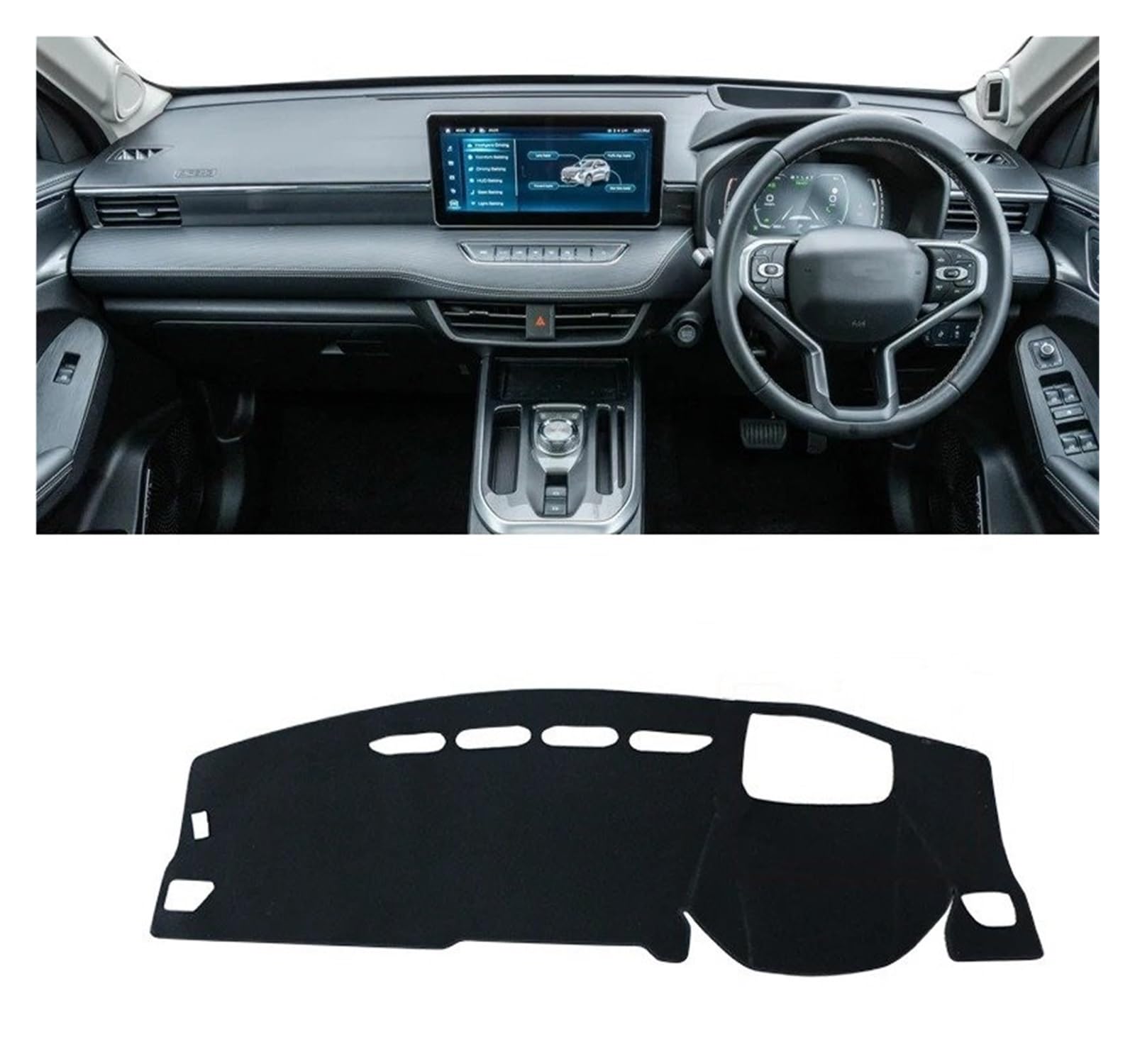 Armaturenbrett-Matte Für Haval Für Jolion 2021 2022 2023 Auto Dashboard Sonnenschutz Matte Instrument Schreibtisch Abdeckung Nicht-Slip Pad LHD RHD Zubehör Armaturenbrettmatte(with HUD Black RHD) von TjOta