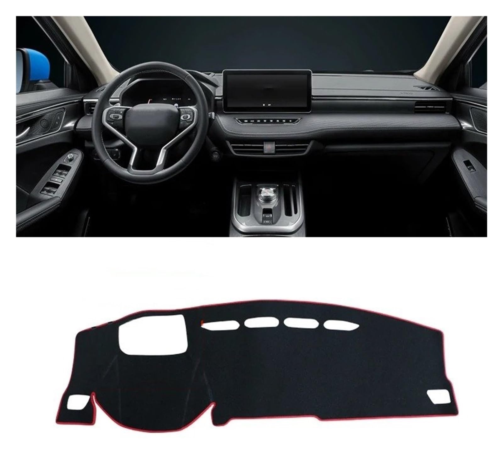 Armaturenbrett-Matte Für Haval Für Jolion 2021 2022 2023 Auto Dashboard Sonnenschutz Matte Instrument Schreibtisch Abdeckung Nicht-Slip Pad LHD RHD Zubehör Armaturenbrettmatte(with HUD Red LHD) von TjOta