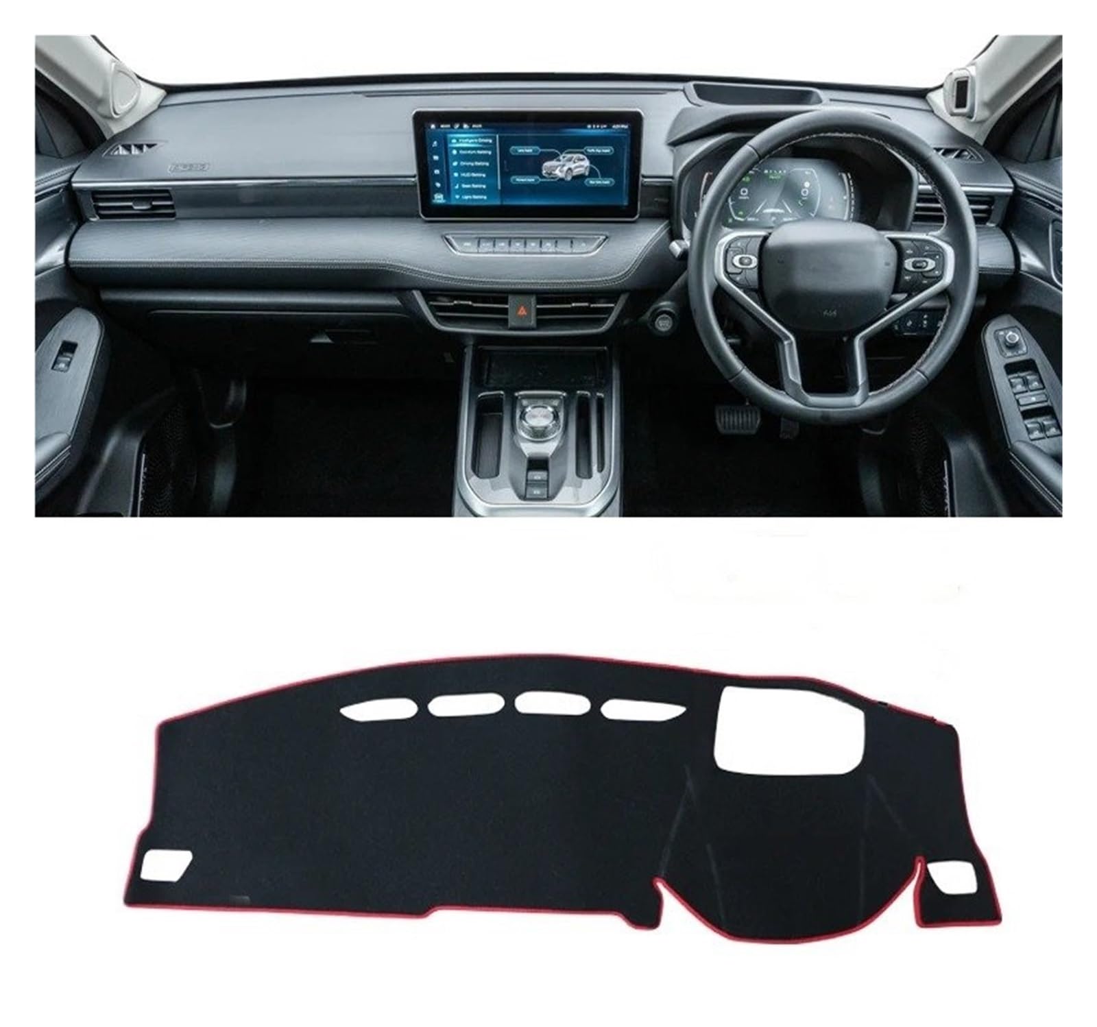 Armaturenbrett-Matte Für Haval Für Jolion 2021 2022 2023 Auto Dashboard Sonnenschutz Matte Instrument Schreibtisch Abdeckung Nicht-Slip Pad LHD RHD Zubehör Armaturenbrettmatte(with HUD Red RHD) von TjOta