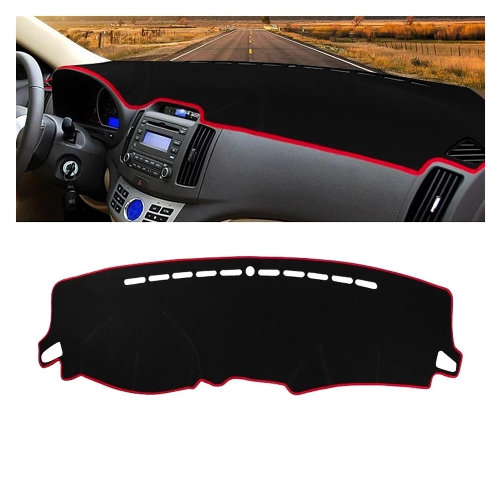 Armaturenbrett-Matte Für Hyundai Für Elantra HD 2007 2008 2009 2009 2010 Auto Dashboard Sun Shade Cover Instrument Panel Matte Nicht-Schlupf-Pad-Zubehör Armaturenbrettmatte(A LHD Red Side) von TjOta
