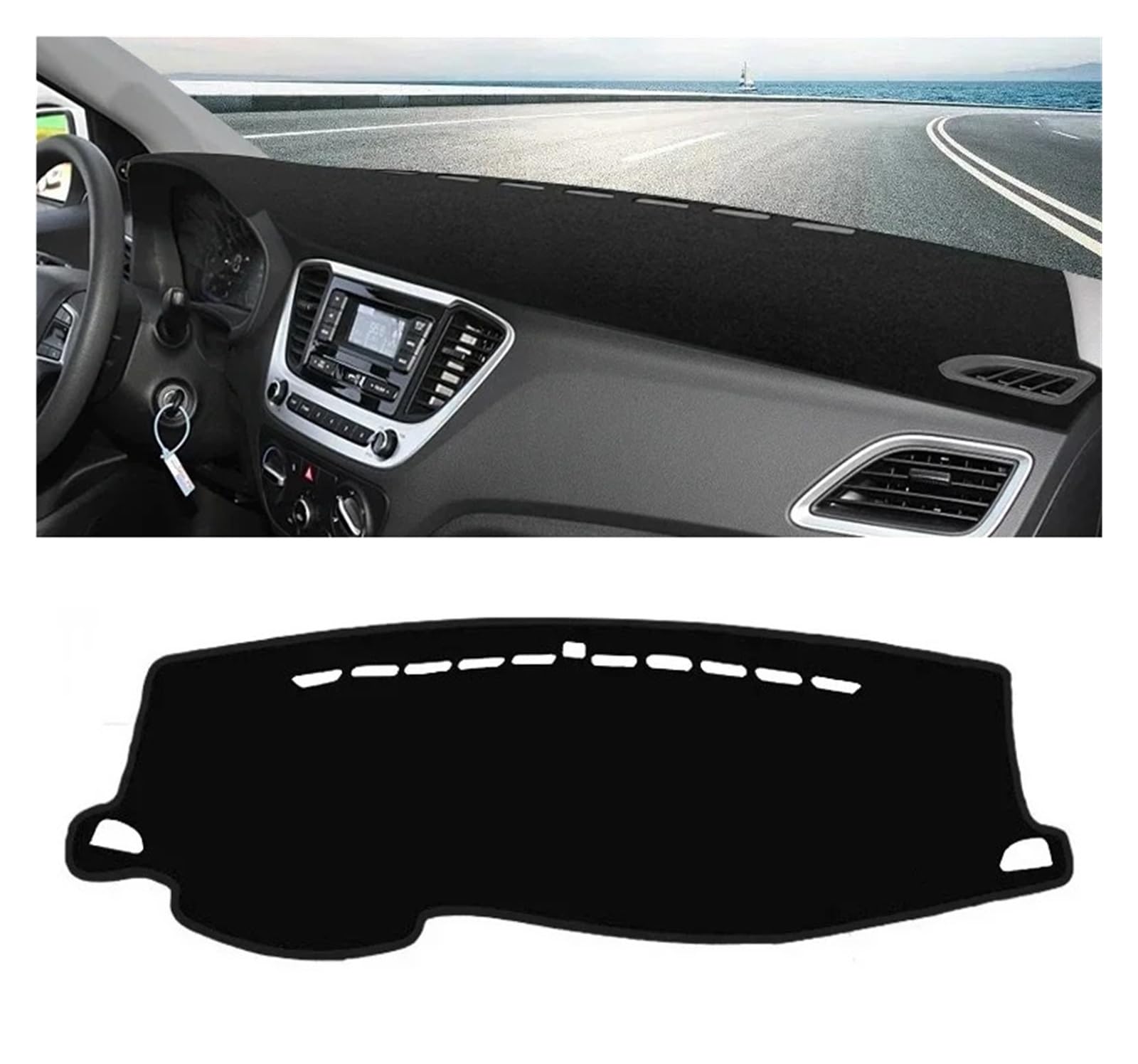 Armaturenbrett-Matte Für Hyundai Für Solaris Für Accent HC 2017-2020 LHD Auto Dashboard Abdeckung Dash Matte Sonnenschutz Nicht-Slip Pad Innen Zubehör Armaturenbrettmatte(Black Side) von TjOta