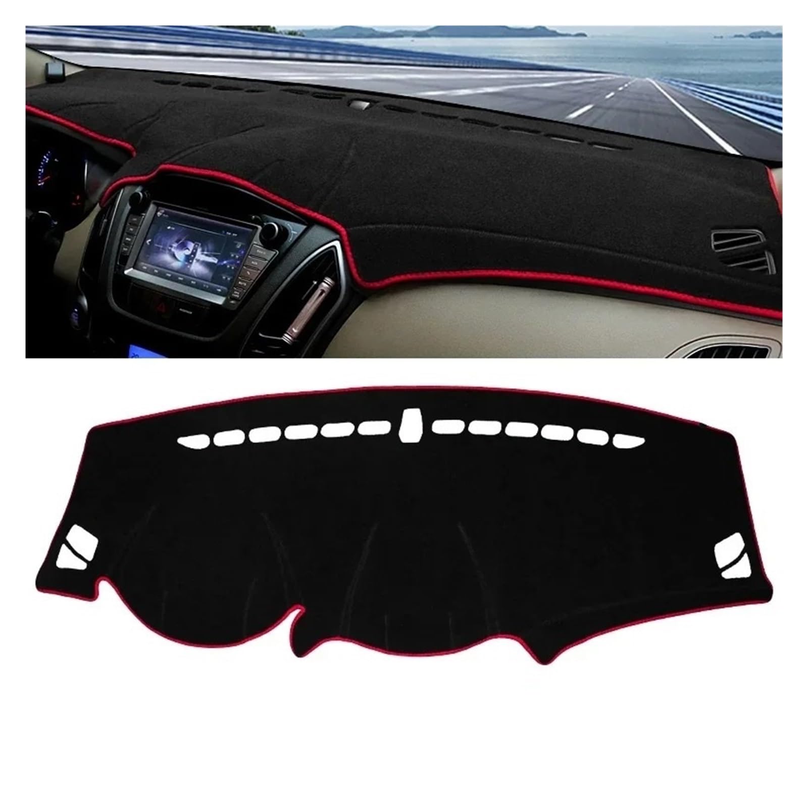 Armaturenbrett-Matte Für Hyundai Für Tucson LM Für Ix35 2010 2011 2012 2013 2014 Auto Dashboard Abdeckung Dash Matte Sonnenschutz Nicht-Slip Pad Zubehör Armaturenbrettmatte(Red Side) von TjOta