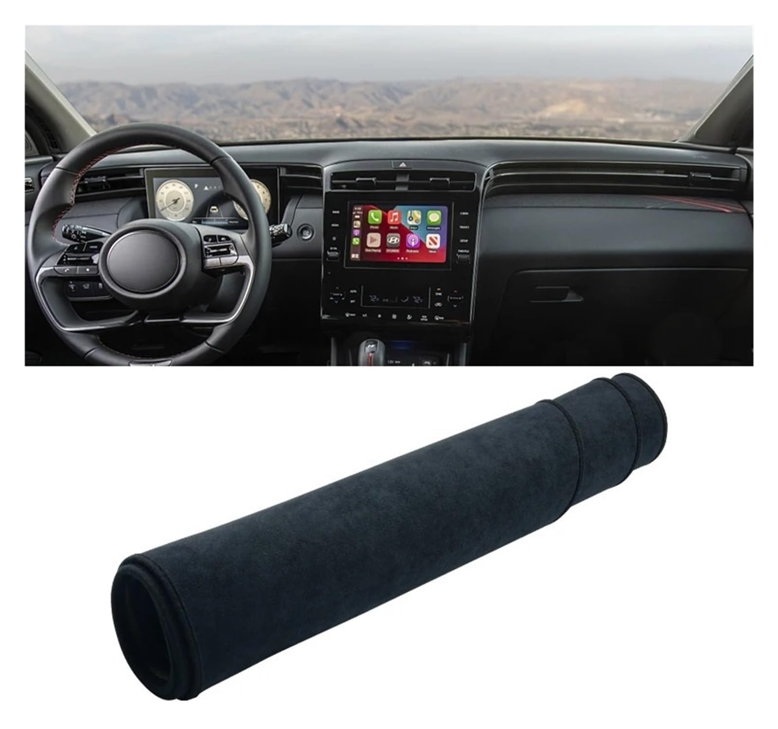 Armaturenbrett-Matte Für Hyundai Für Tucson NX4 2021 2022 2023 Auto Dashboard Abdeckung Matten Vermeiden Licht Pads Anti-Uv Fall Sonnenschutz Trim Teppiche Armaturenbrettmatte(B Black LHD) von TjOta
