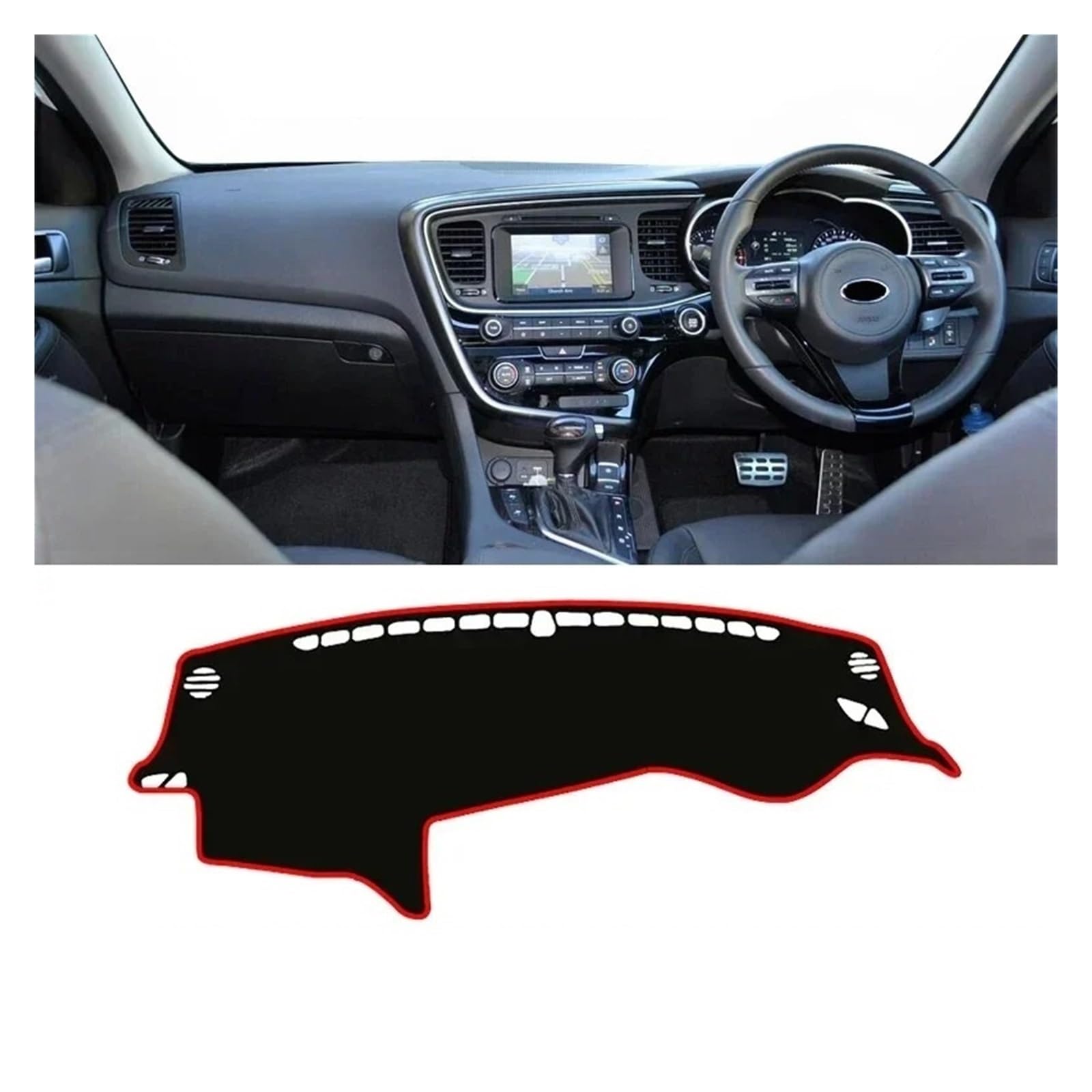 Armaturenbrett-Matte Für Kia Für Optima K5 2011 2012 2013 2014 2015 Auto Dashboard Abdeckung Dash Matte Sonnenschutz Vermeiden Licht Nicht-Slip Pad Zubehör Armaturenbrettmatte(A RHD Red Side) von TjOta