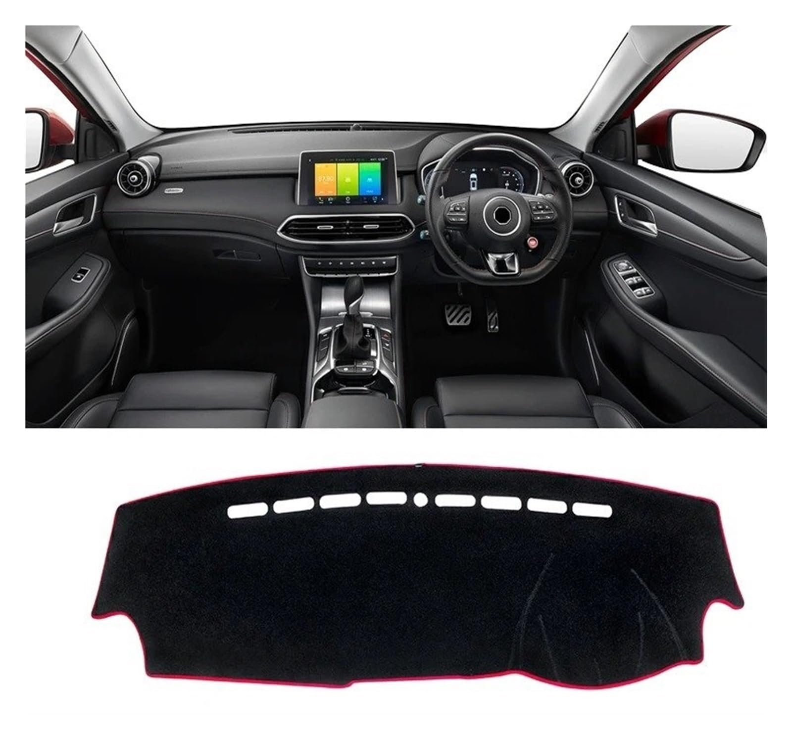 Armaturenbrett-Matte Für MG Für HS Für EHS Für PHEV 2018-2023 Auto Dashboard Abdeckung Matte Dash Board Sonnenschutz Pad Anti-Uv Nicht-Slip Fall Zubehör Armaturenbrettmatte(A Red Side RHD) von TjOta
