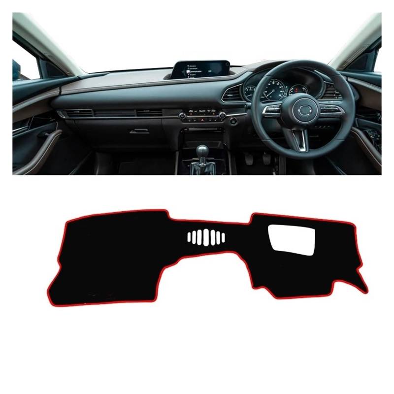 Armaturenbrett-Matte Für Mazda Für CX-30 CX30 DM 2019 2020 2021 2022 2023 Auto Dashboard Abdeckung Dash Matte Sonnenschutz Anti-Uv Nicht-Slip Pad Zubehör Armaturenbrettmatte(A RHD with HUD Red) von TjOta