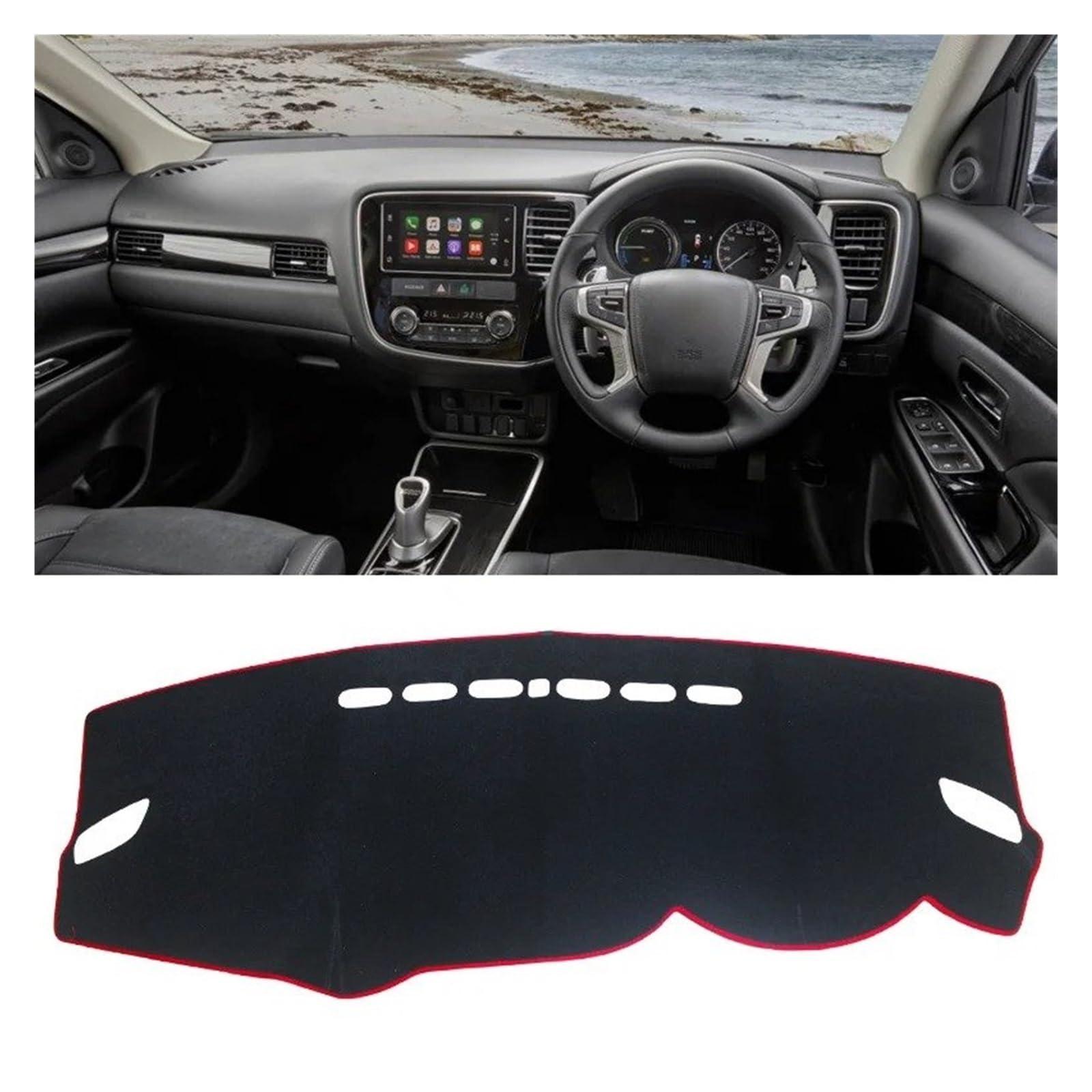 Armaturenbrett-Matte Für Mitsubishi Für Outlander 3 2013 2014 2015 2016 2017 2018 2019 2020 2021 Auto Dashboard Matte Sonnenschutz Nicht-Slip Abdeckung Armaturenbrettmatte(RHD Red Side) von TjOta