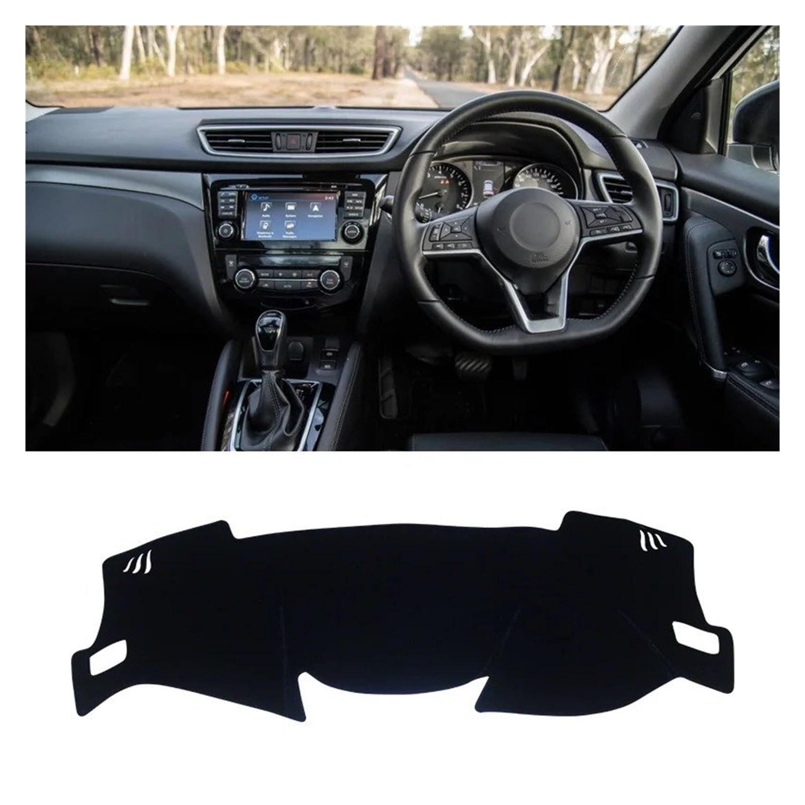 Armaturenbrett-Matte Für Nissan Für Qashqai J11 2014-2020 Auto Dashboard Sonnenschutz Abdeckung Instrument Schreibtisch Nicht-Slip Matte Zubehör Armaturenbrettmatte(RHD Black Side) von TjOta