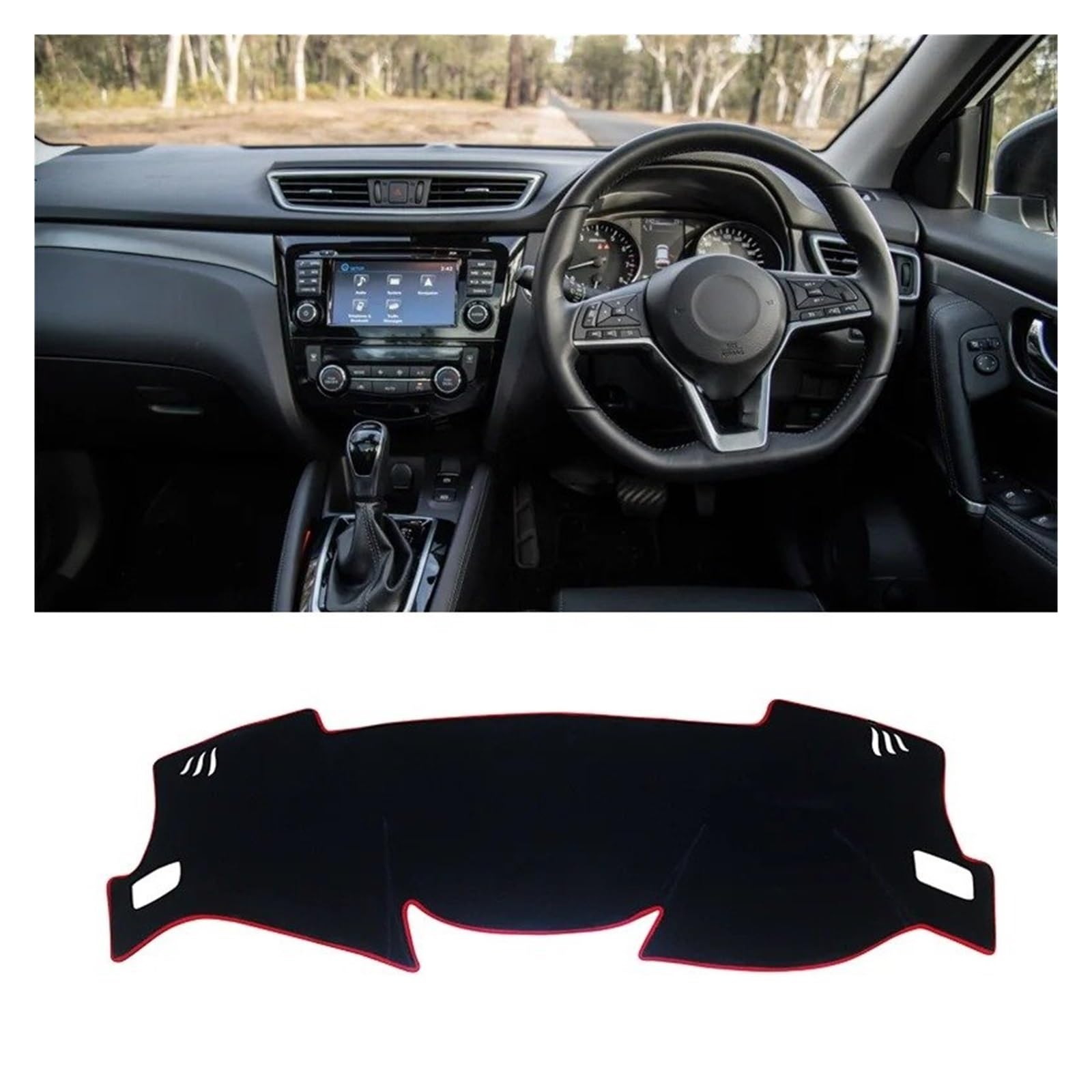 Armaturenbrett-Matte Für Nissan Für Qashqai J11 2014-2020 Auto Dashboard Sonnenschutz Abdeckung Instrument Schreibtisch Nicht-Slip Matte Zubehör Armaturenbrettmatte(RHD Red Side) von TjOta