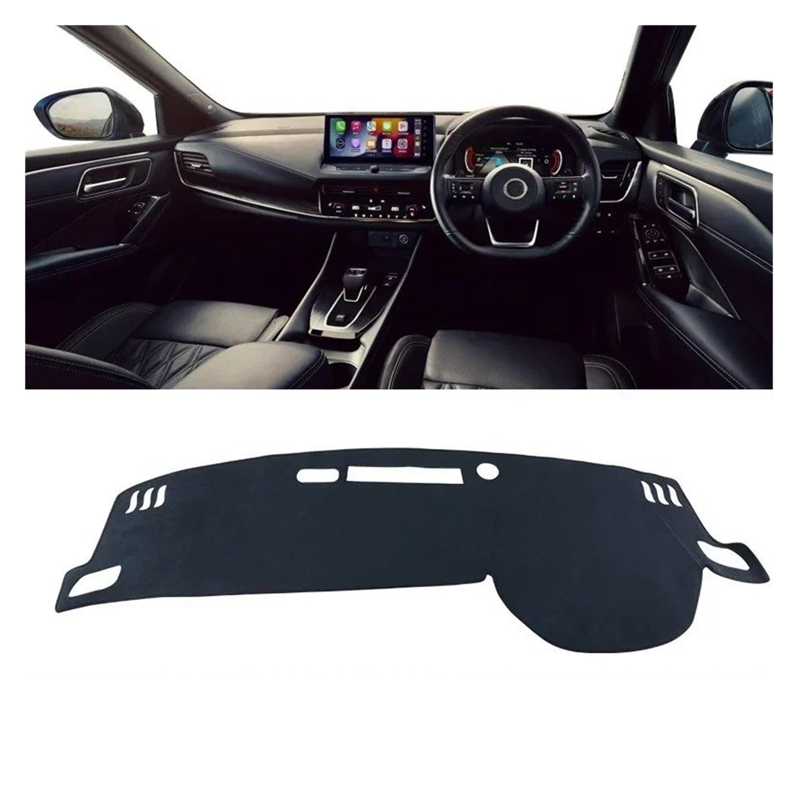 Armaturenbrett-Matte Für Nissan Für Qashqai J12 2021 2022 2023 2024 Auto Dashboard Abdeckung Dash Matte Sonnenschutz Nicht-Slip Pad Zubehör Armaturenbrettmatte(B RHD Black) von TjOta