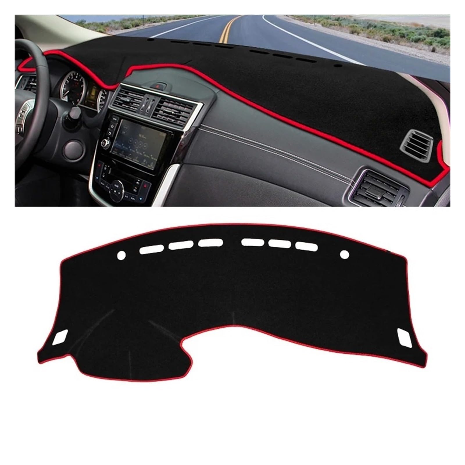 Armaturenbrett-Matte Für Nissan Für Tiida C12 Für Pulsar C13 2012 2013 2014 2015 2016 2017 2018 2019 Auto Dashboard Abdeckung Dash Matte Sonnenschutz Pad Armaturenbrettmatte(LHD Red Side) von TjOta