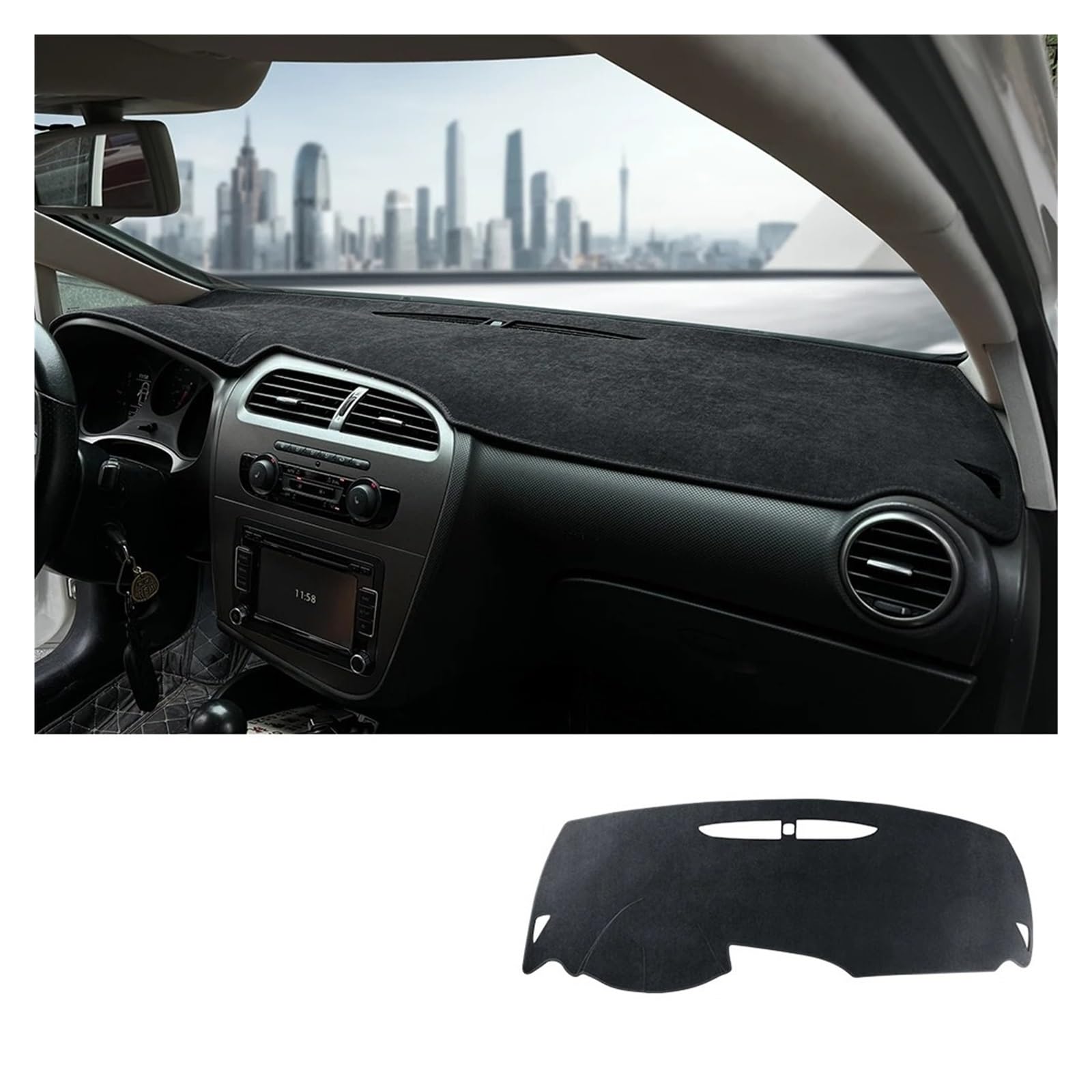 Armaturenbrett-Matte Für Seat Für Leon 2005 2006 2007 2008 2009 2010 2011 2012 Sonnenschutz Matte Dashmat Teppich Anti-Slip Pad Innen Zubehör Armaturenbrettmatte(for LHD Black) von TjOta