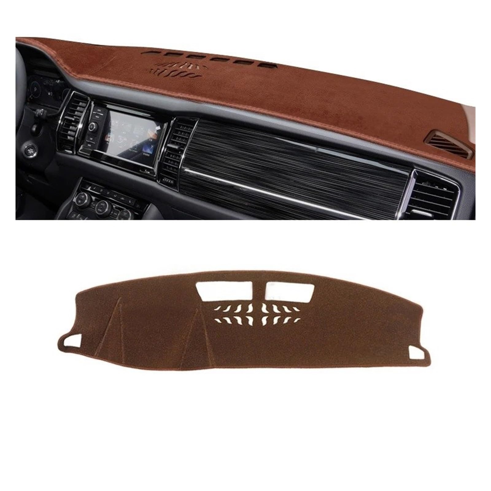 Armaturenbrett-Matte Für Skoda Für Kodiaq 2016 2017 2018 2019 2020 2021 2022 Auto Dashboard Matte Sonnenschutz Instrument Schreibtisch Nicht-Slip Abdeckung Armaturenbrettmatte(B Brown LHD) von TjOta