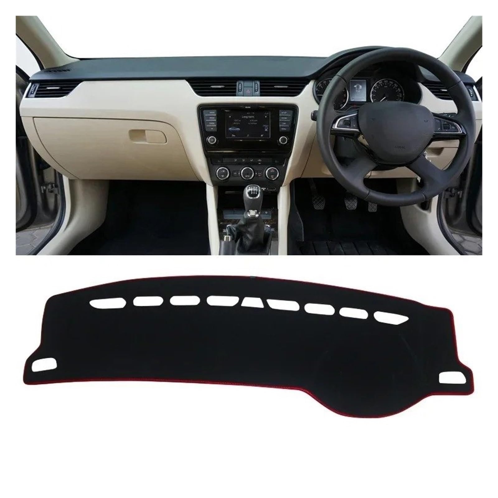 Armaturenbrett-Matte Für Skoda Für Octavia 3 Für A7 MK3 5E 2013 2014 2015 2016 2017 2018 2019 Auto Dashboard Abdeckung Dash Matte Sonnenschutz Nicht-Slip Pad Armaturenbrettmatte(A RHD Red Side) von TjOta
