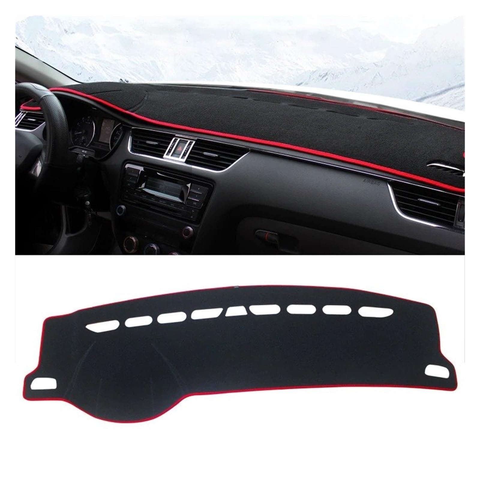 Armaturenbrett-Matte Für Skoda Für Octavia Für A7 MK3 5E 2015 2016 2017 2018 2019 2020 Auto Dashboard Abdeckung Dash Matte Sonnenschutz Pad Zubehör Armaturenbrettmatte(LHD Red Side) von TjOta