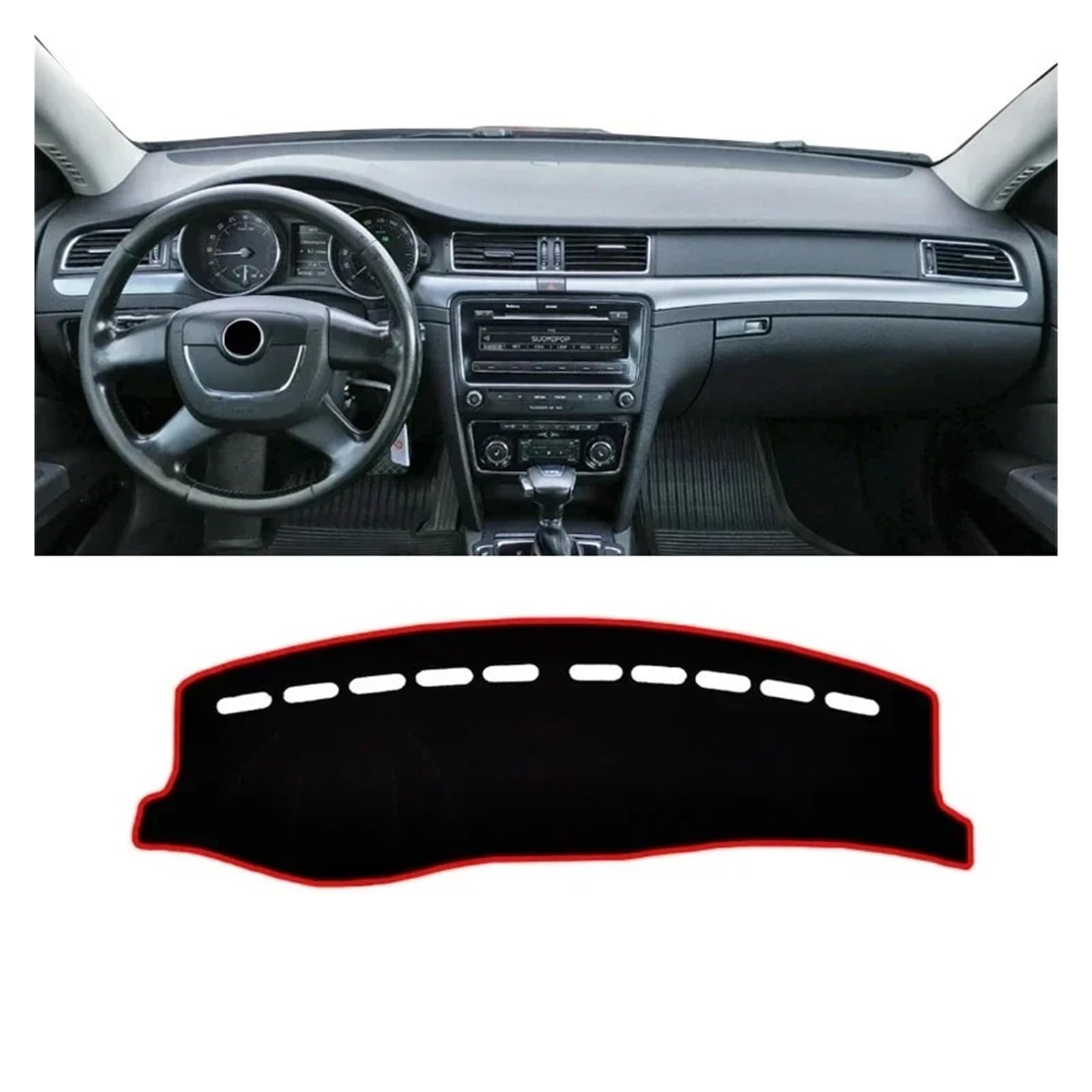 Armaturenbrett-Matte Für Skoda Für Superb 2 B6 3T 2009 2010 2011 2012 2013 2014 2015 Auto Dashboard Abdeckung Dash Matte Sonnenschutz Nicht-Slip Pad Zubehör Armaturenbrettmatte(A LHD Red Side) von TjOta