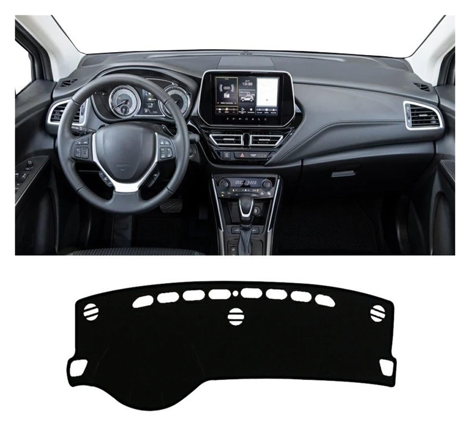 Armaturenbrett-Matte Für Suzuki Für S-Cross MK3 2022-2024 Auto Dashboard Abdeckung Sonnenschutz Vermeiden Licht Matte Nicht-Slip Instrument Panel Teppich Armaturenbrettmatte(A LHD Black Side) von TjOta