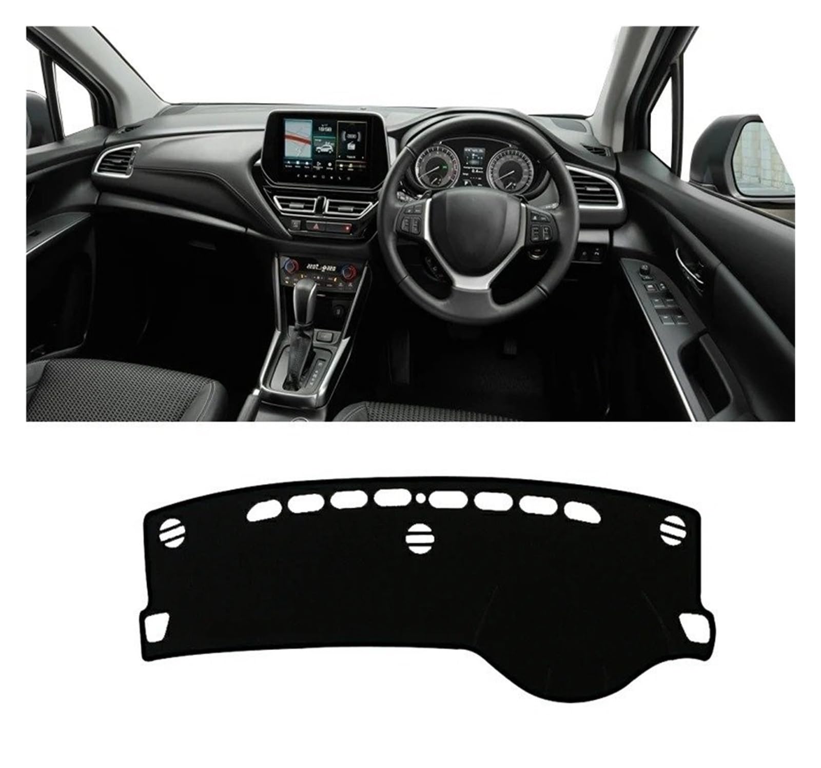 Armaturenbrett-Matte Für Suzuki Für S-Cross MK3 2022-2024 Auto Dashboard Abdeckung Sonnenschutz Vermeiden Licht Matte Nicht-Slip Instrument Panel Teppich Armaturenbrettmatte(A RHD Black Side) von TjOta