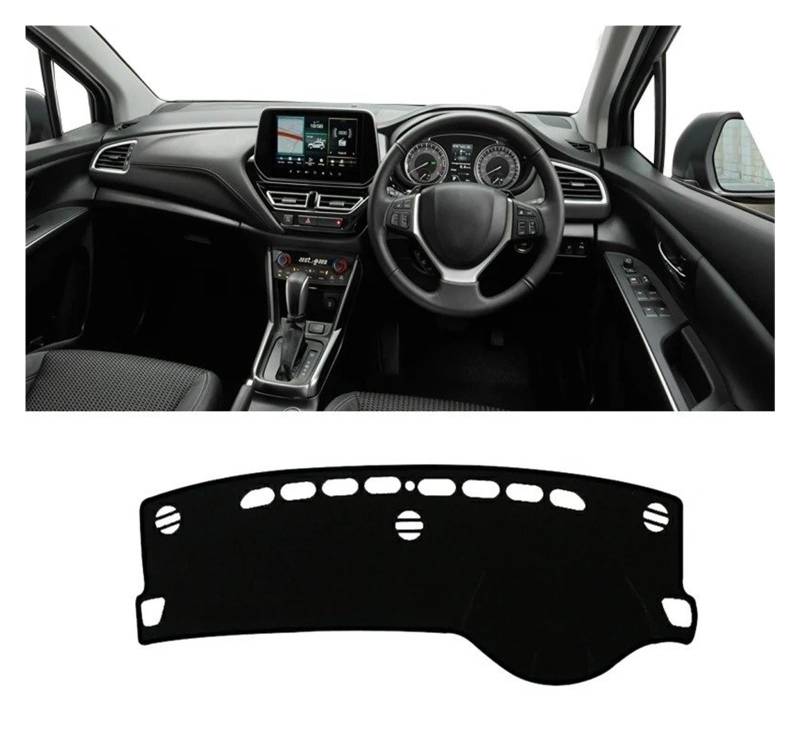Armaturenbrett-Matte Für Suzuki Für S-Cross MK3 2022-2024 Auto Dashboard Abdeckung Sonnenschutz Vermeiden Licht Matte Nicht-Slip Instrument Panel Teppich Armaturenbrettmatte(A RHD Black Side) von TjOta