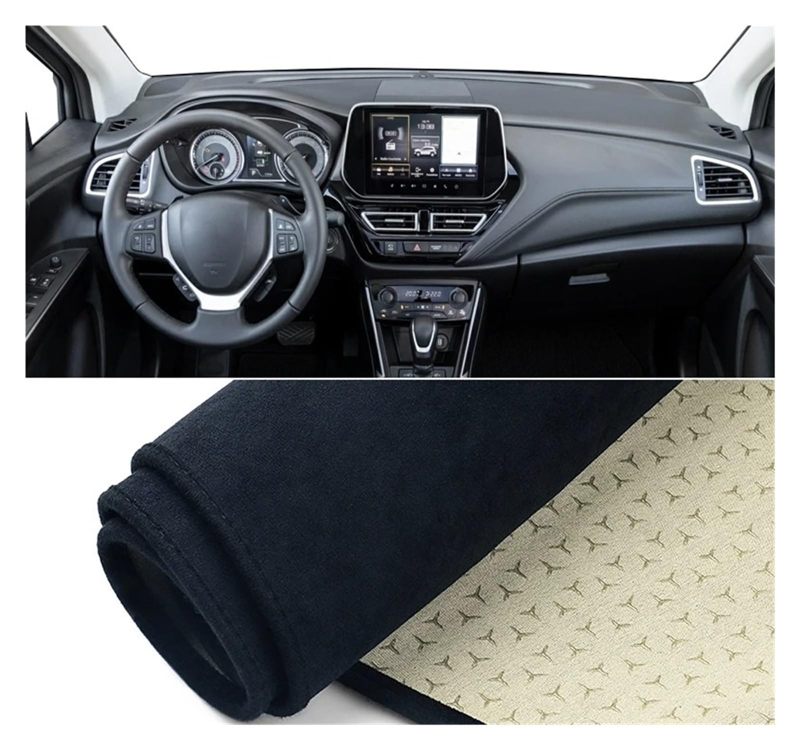Armaturenbrett-Matte Für Suzuki Für S-Cross MK3 2022-2024 Auto Dashboard Abdeckung Sonnenschutz Vermeiden Licht Matte Nicht-Slip Instrument Panel Teppich Armaturenbrettmatte(B LHD Black) von TjOta