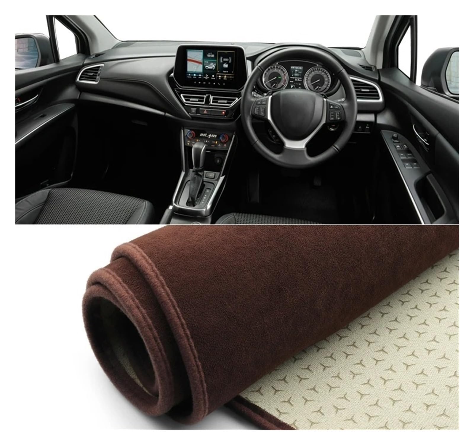 Armaturenbrett-Matte Für Suzuki Für S-Cross MK3 2022-2024 Auto Dashboard Abdeckung Sonnenschutz Vermeiden Licht Matte Nicht-Slip Instrument Panel Teppich Armaturenbrettmatte(B RHD Brown) von TjOta