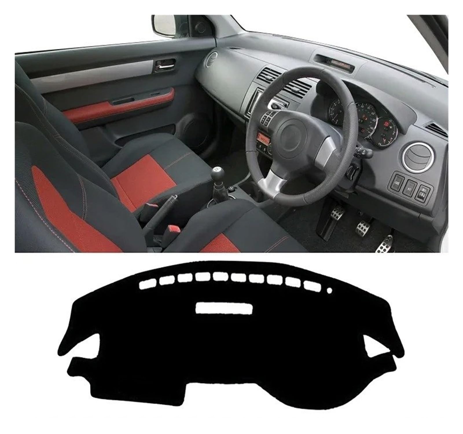 Armaturenbrett-Matte Für Suzuki Für Swift Sport 2005-2010 Auto Dashboard Abdeckung Vermeiden Licht Pads Nicht-Slip Teppiche Innen Zubehör Armaturenbrettmatte(RHD Black Side) von TjOta