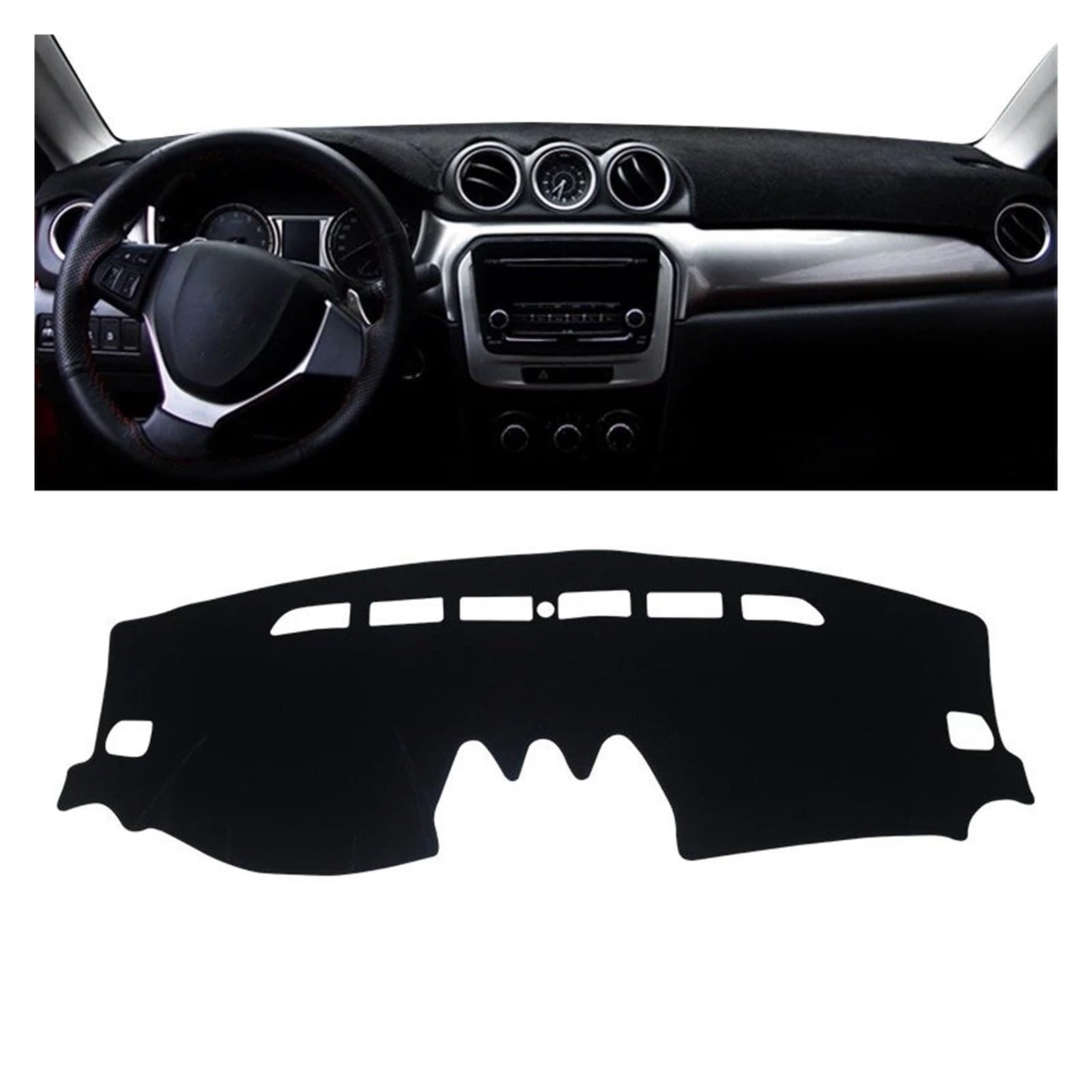 Armaturenbrett-Matte Für Suzuki Für Vitara LY Für Hybrid 2015-2022 Auto Dashboard Matte Sonnenschutz Instrument Schreibtisch Nicht-Slip Abdeckung Zubehör Armaturenbrettmatte(A LHD Black Side) von TjOta