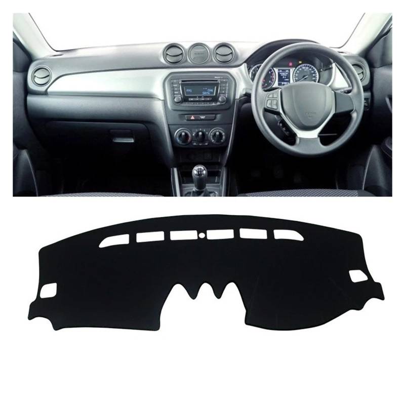 Armaturenbrett-Matte Für Suzuki Für Vitara LY Für Hybrid 2015-2022 Auto Dashboard Matte Sonnenschutz Instrument Schreibtisch Nicht-Slip Abdeckung Zubehör Armaturenbrettmatte(A RHD Black Side) von TjOta