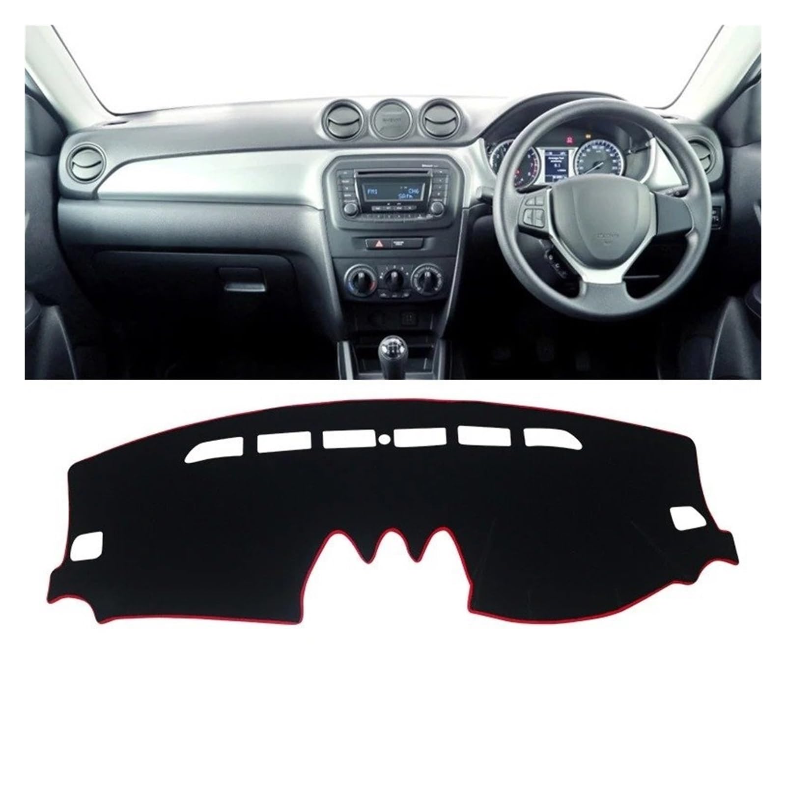 Armaturenbrett-Matte Für Suzuki Für Vitara LY Für Hybrid 2015-2022 Auto Dashboard Matte Sonnenschutz Instrument Schreibtisch Nicht-Slip Abdeckung Zubehör Armaturenbrettmatte(A RHD Red Side) von TjOta