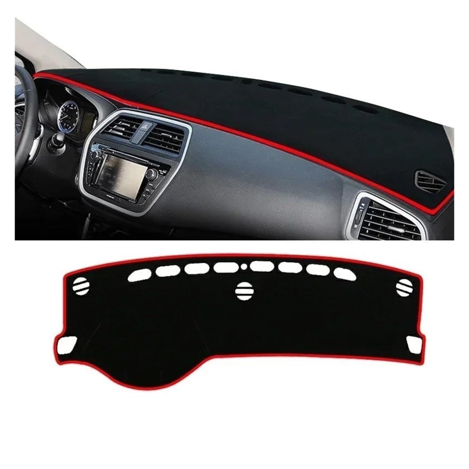 Armaturenbrett-Matte Für Suzuki SX4 Für S-Kreuz 2013 2014 2015 2016 2017 2018 2019 2020 Auto Dashboard Abdeckung Sonnenschutz Nicht-Slip Pad Zubehör Armaturenbrettmatte(A LHD Red Side) von TjOta