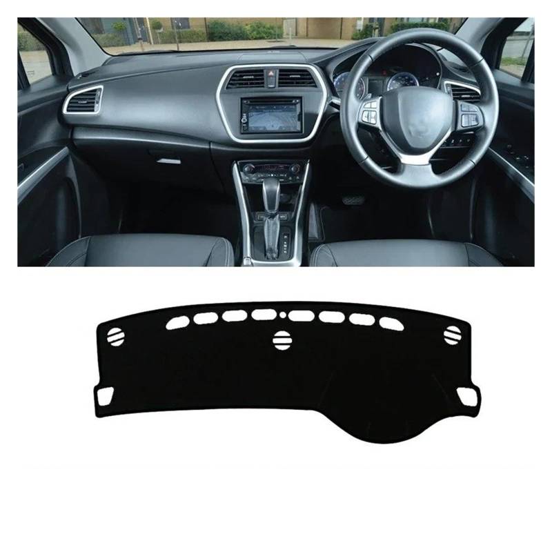 Armaturenbrett-Matte Für Suzuki SX4 Für S-Kreuz 2013 2014 2015 2016 2017 2018 2019 2020 Auto Dashboard Abdeckung Sonnenschutz Nicht-Slip Pad Zubehör Armaturenbrettmatte(A RHD Black Side) von TjOta