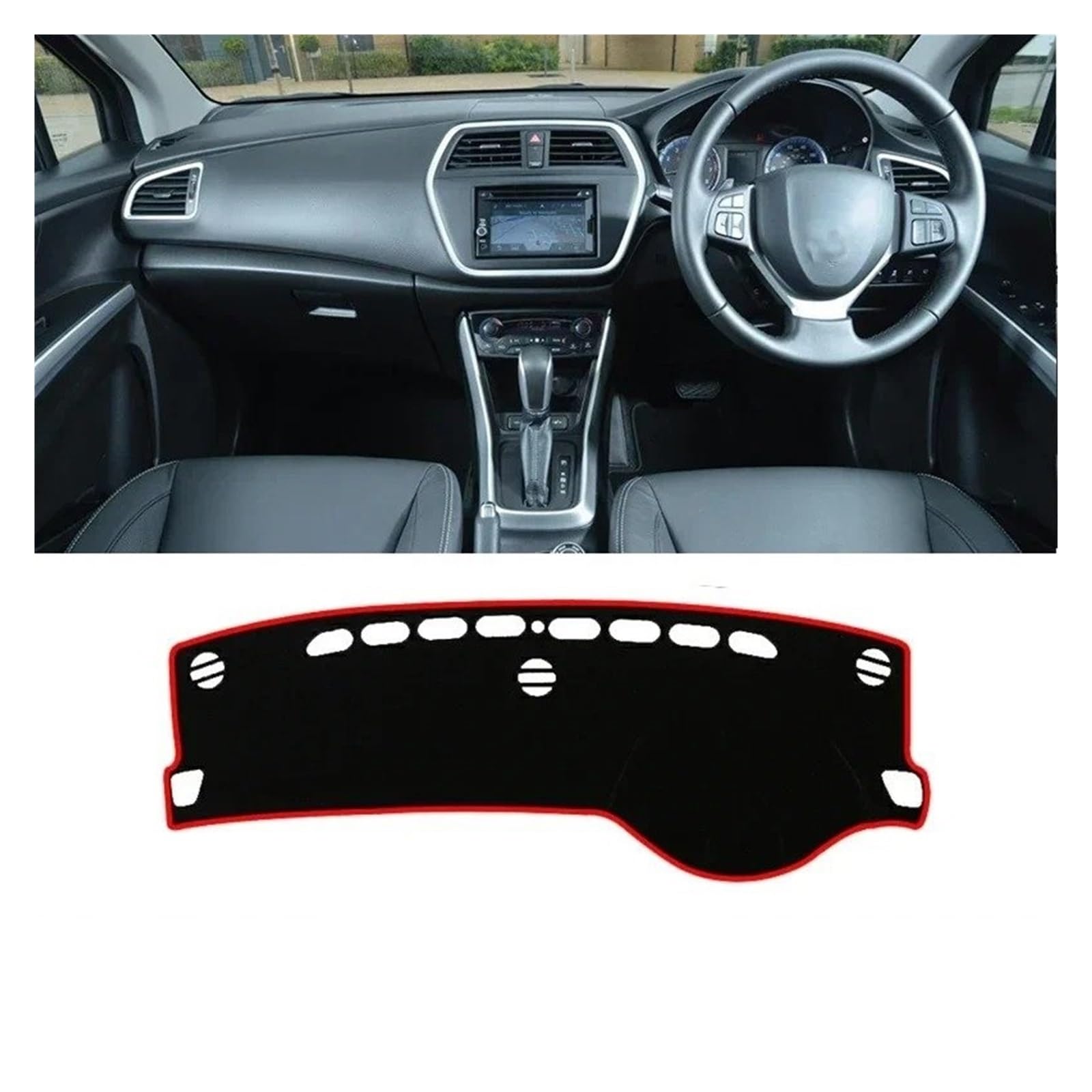 Armaturenbrett-Matte Für Suzuki SX4 Für S-Kreuz 2013 2014 2015 2016 2017 2018 2019 2020 Auto Dashboard Abdeckung Sonnenschutz Nicht-Slip Pad Zubehör Armaturenbrettmatte(A RHD Red Side) von TjOta