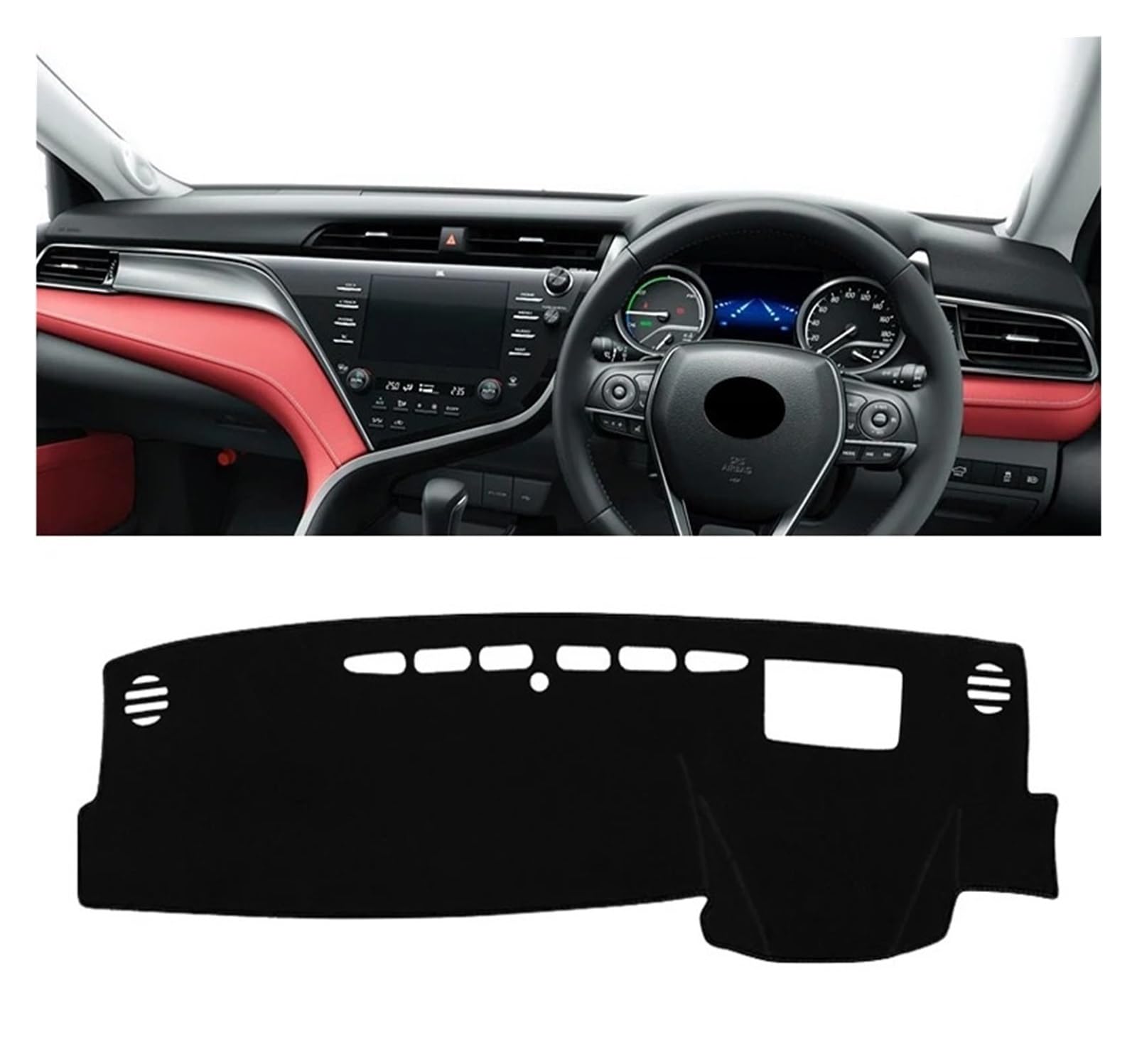 Armaturenbrett-Matte Für Toyota Für Camry XV70 2018-2024 Auto Dashboard Abdeckung Vermeiden Licht Pads Sonnenschutz Matten Anti-Uv Fall Teppiche Armaturenbrettmatte(A RHD with HUD Black) von TjOta