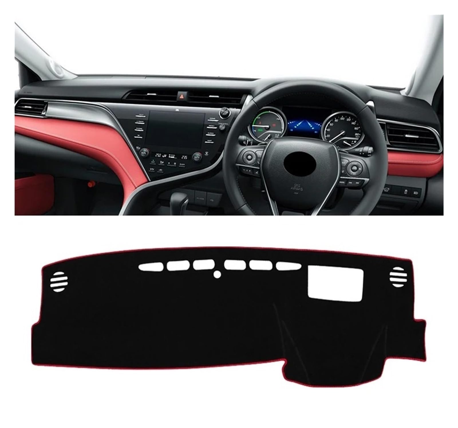 Armaturenbrett-Matte Für Toyota Für Camry XV70 2018-2024 Auto Dashboard Abdeckung Vermeiden Licht Pads Sonnenschutz Matten Anti-Uv Fall Teppiche Armaturenbrettmatte(A RHD with HUD Red) von TjOta