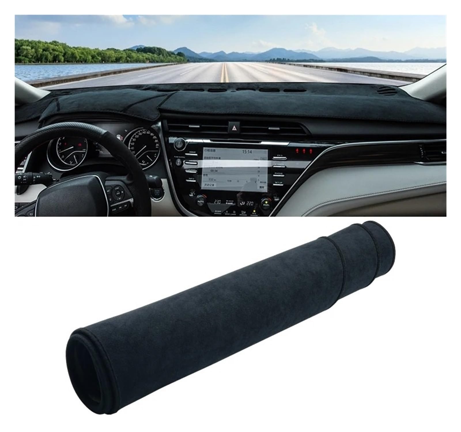 Armaturenbrett-Matte Für Toyota Für Camry XV70 2018-2024 Auto Dashboard Abdeckung Vermeiden Licht Pads Sonnenschutz Matten Anti-Uv Fall Teppiche Armaturenbrettmatte(B LHD with HUD Black) von TjOta