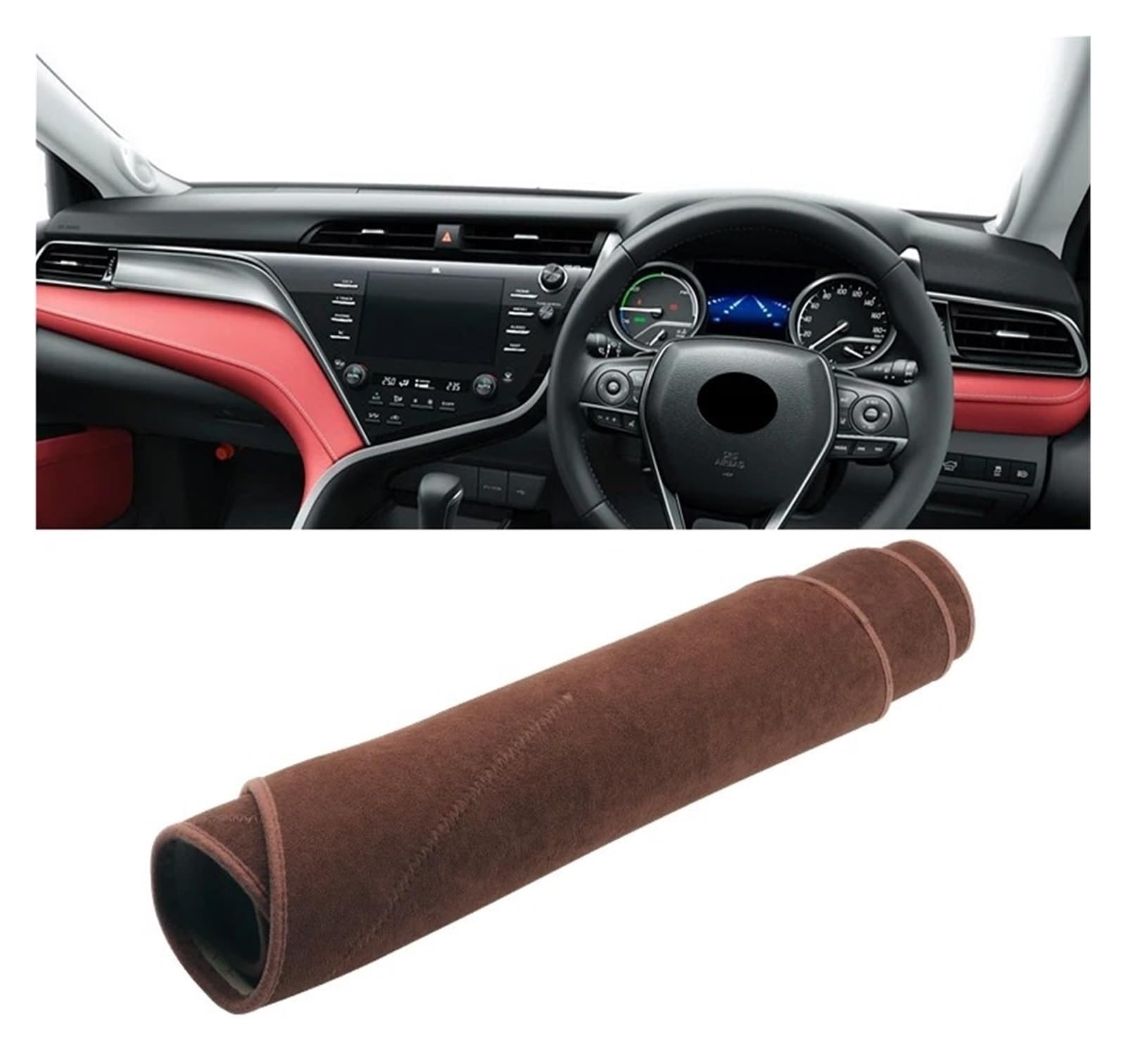 Armaturenbrett-Matte Für Toyota Für Camry XV70 2018-2024 Auto Dashboard Abdeckung Vermeiden Licht Pads Sonnenschutz Matten Anti-Uv Fall Teppiche Armaturenbrettmatte(B RHD with HUD Brown) von TjOta
