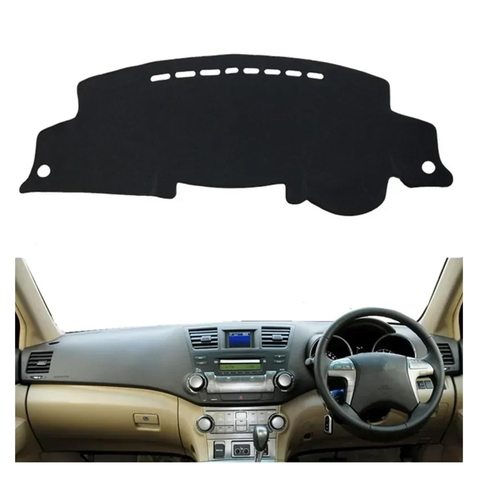 Armaturenbrett-Matte Für Toyota Für Highlander Für Kluger 2008-2013 RHD Auto Dashboard Abdeckung Matte Pad Dashmat Sonnenschutz Instrument Teppich Zubehör Armaturenbrettmatte(Black(Black Edge)) von TjOta